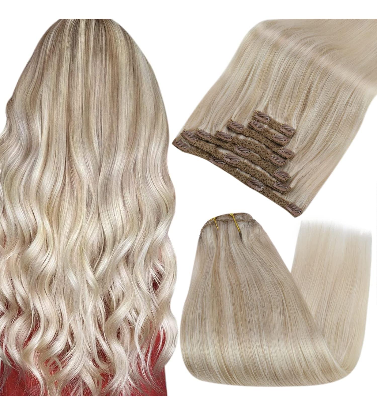 FSHINE Real Hair Clip In Extensions - 60cm Ash Blonde to Medium Blonde Balayage 120g Remy Hair 7 Pcs for Effortless Volume & Style - Perfect for Holiday Looks - Buy Online on GoSupps.com