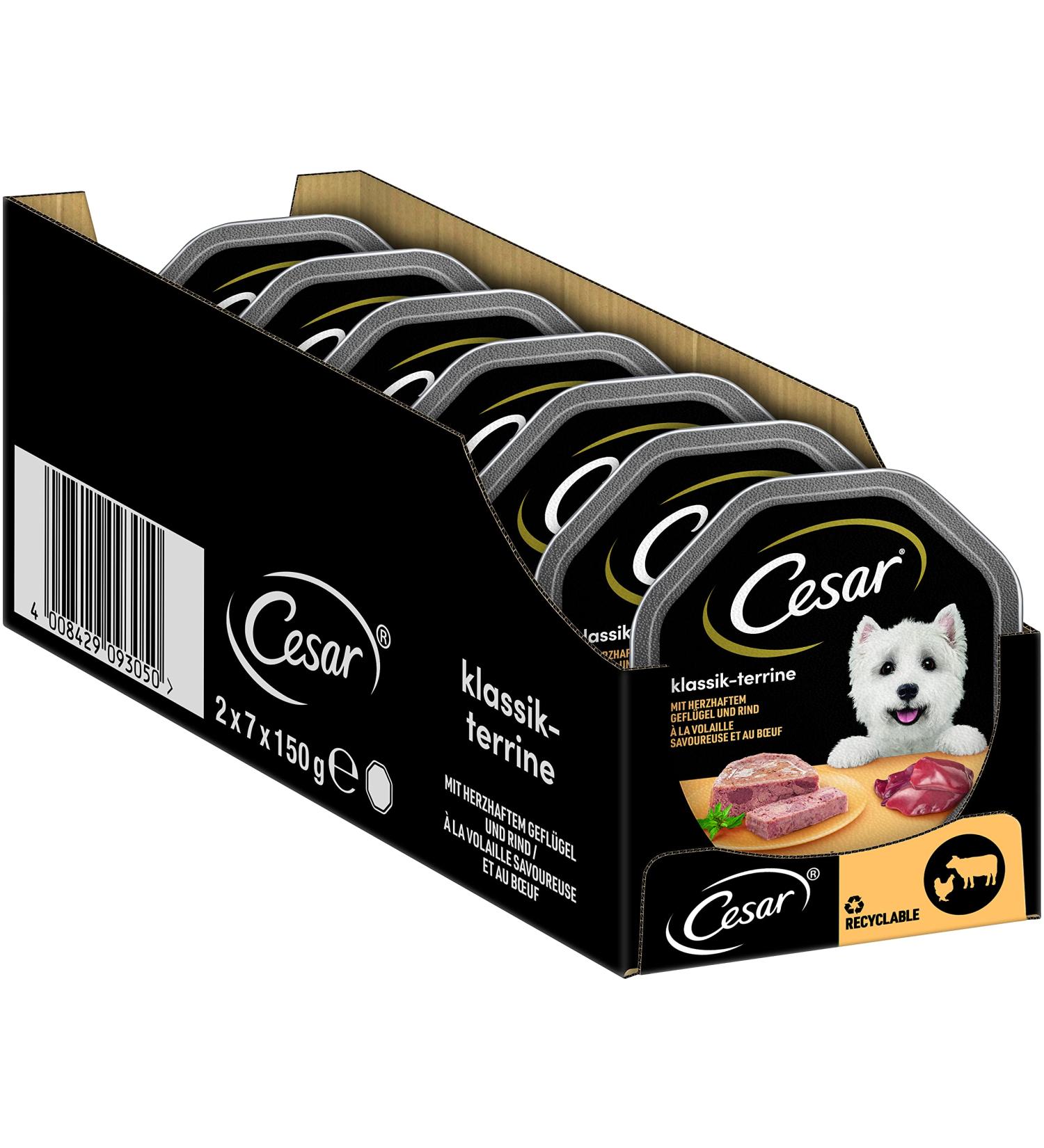 Cesar Adult Dog Food Classic Terrine - Hearty Poultry & Beef 14x150g - Premium Wet Dog Food No Added Sugar or Dyes International Shipping Available - Buy Online on GoSupps.com