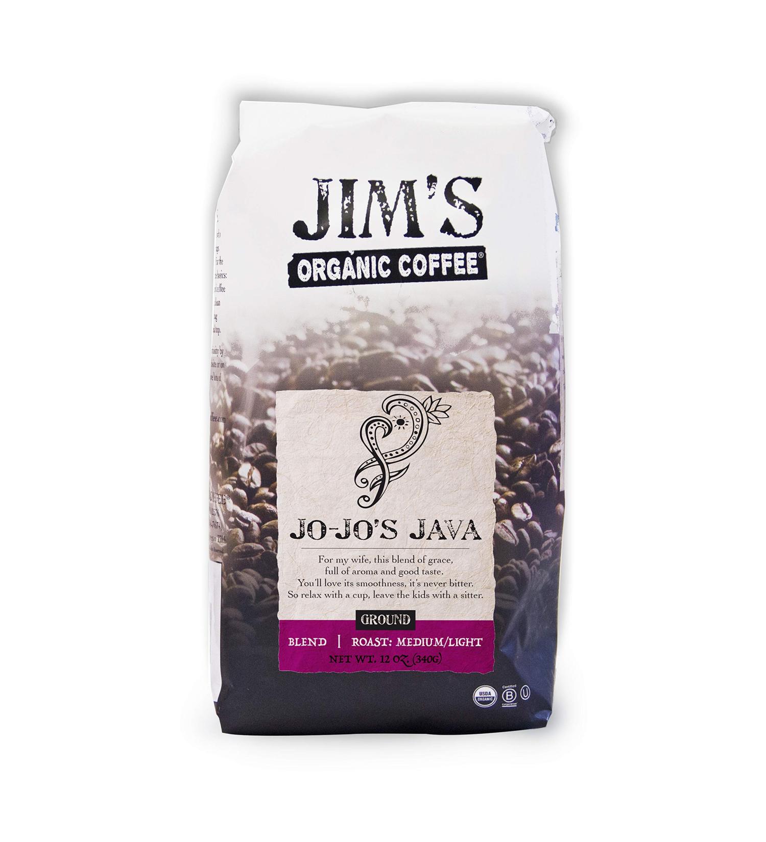 Jim's Organic Coffee - Jo-Jo's Java Blend, Medium Light Roast, 12 oz Ground Coffee - Buy Online on GoSupps.com