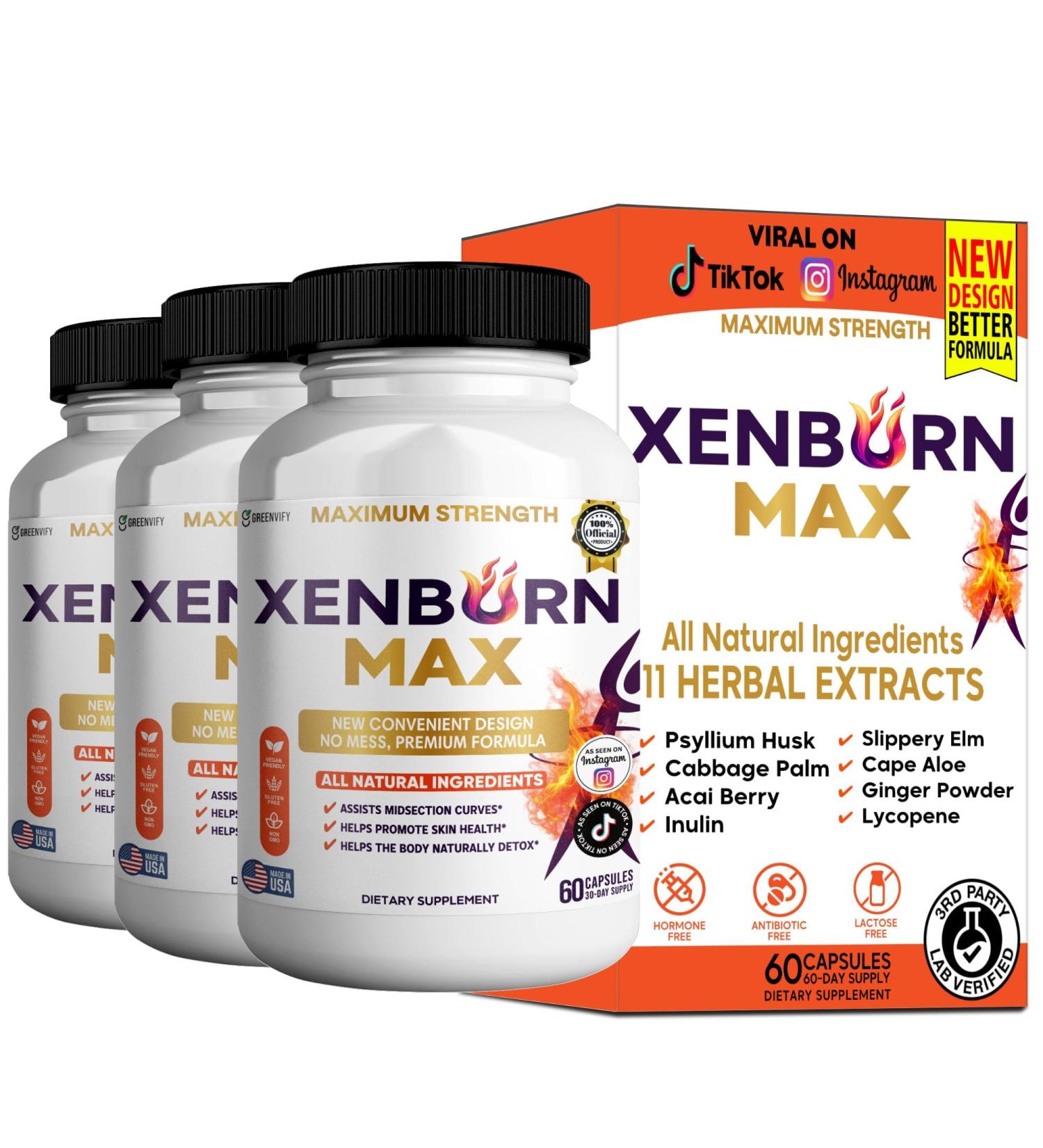 GREENVIFY Xenburn Max Dietary Supplement Maximum Strength 60 Capsules 30-Day Supply All Natural Ingredients (3) - Buy Online on GoSupps.com