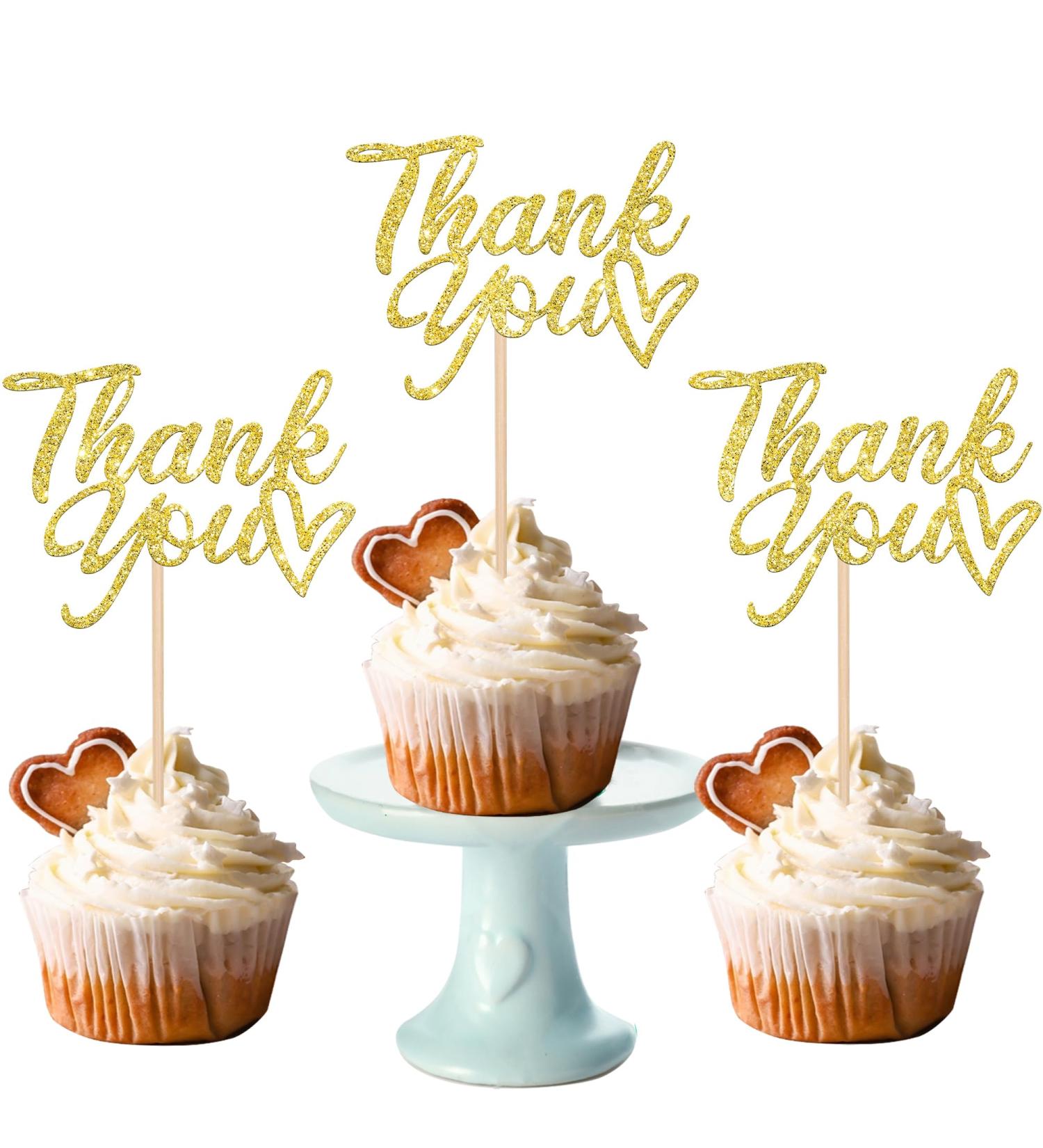 SYKYCTCY 24 Pack Thank You Cupcake Toppers Glitter Thank You Cupcake Picks Thanksgiving Day Cupcake Decorations Wedding Anniversary Birthday Party Supplies Gold - Buy Online on GoSupps.com