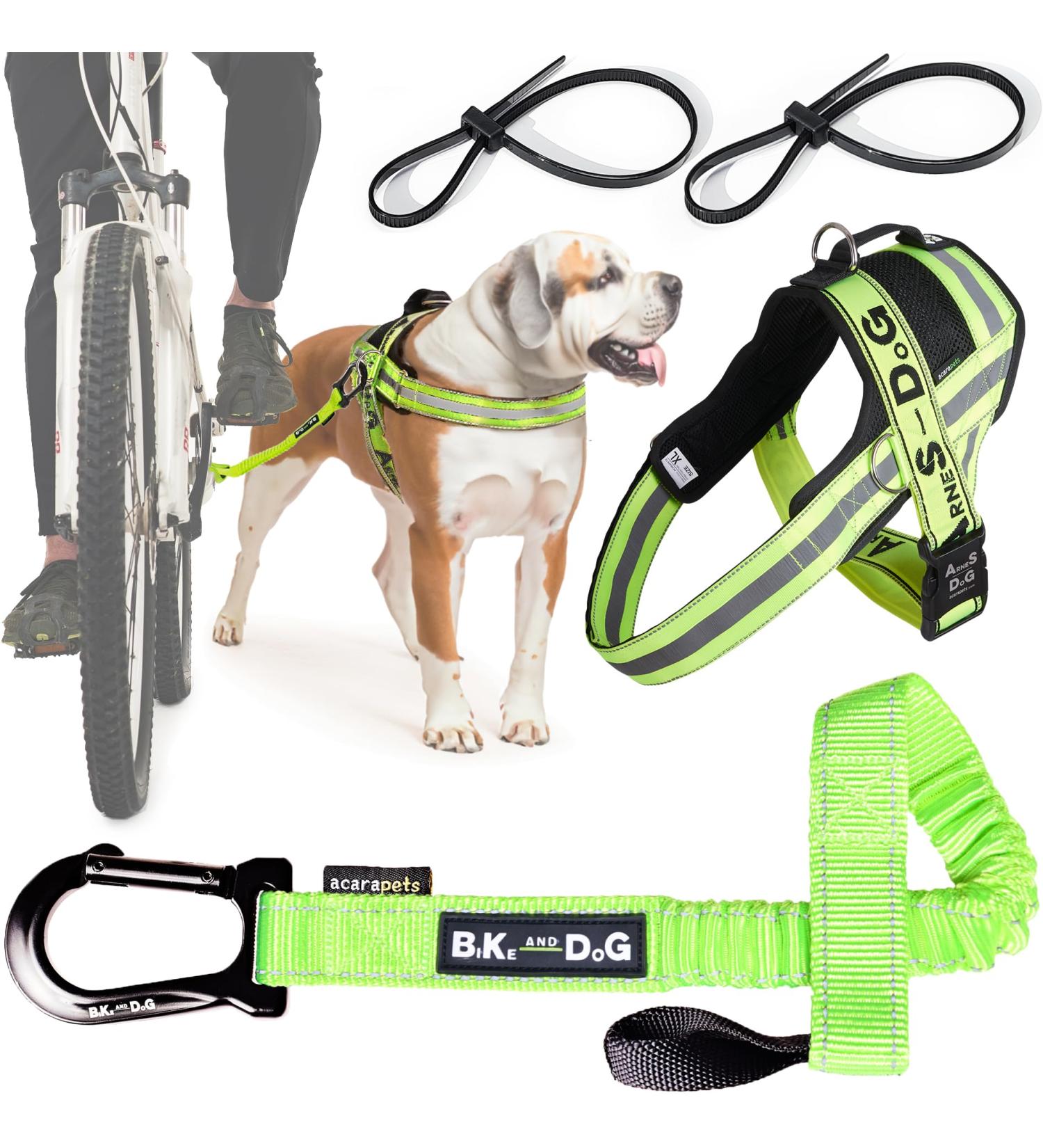 Shop Patented Bike & Dog Leash Set - XL Yellow Dog Harness & 3-Ring Dishes for Biking Adventures - Buy Online on GoSupps.com