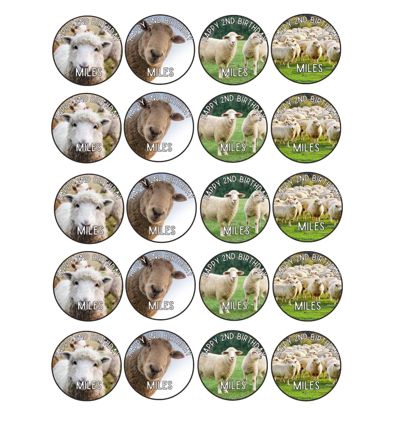 edible 20 x Animal SHEEP Personalised cupcake toppers UNCUT (icing paper)