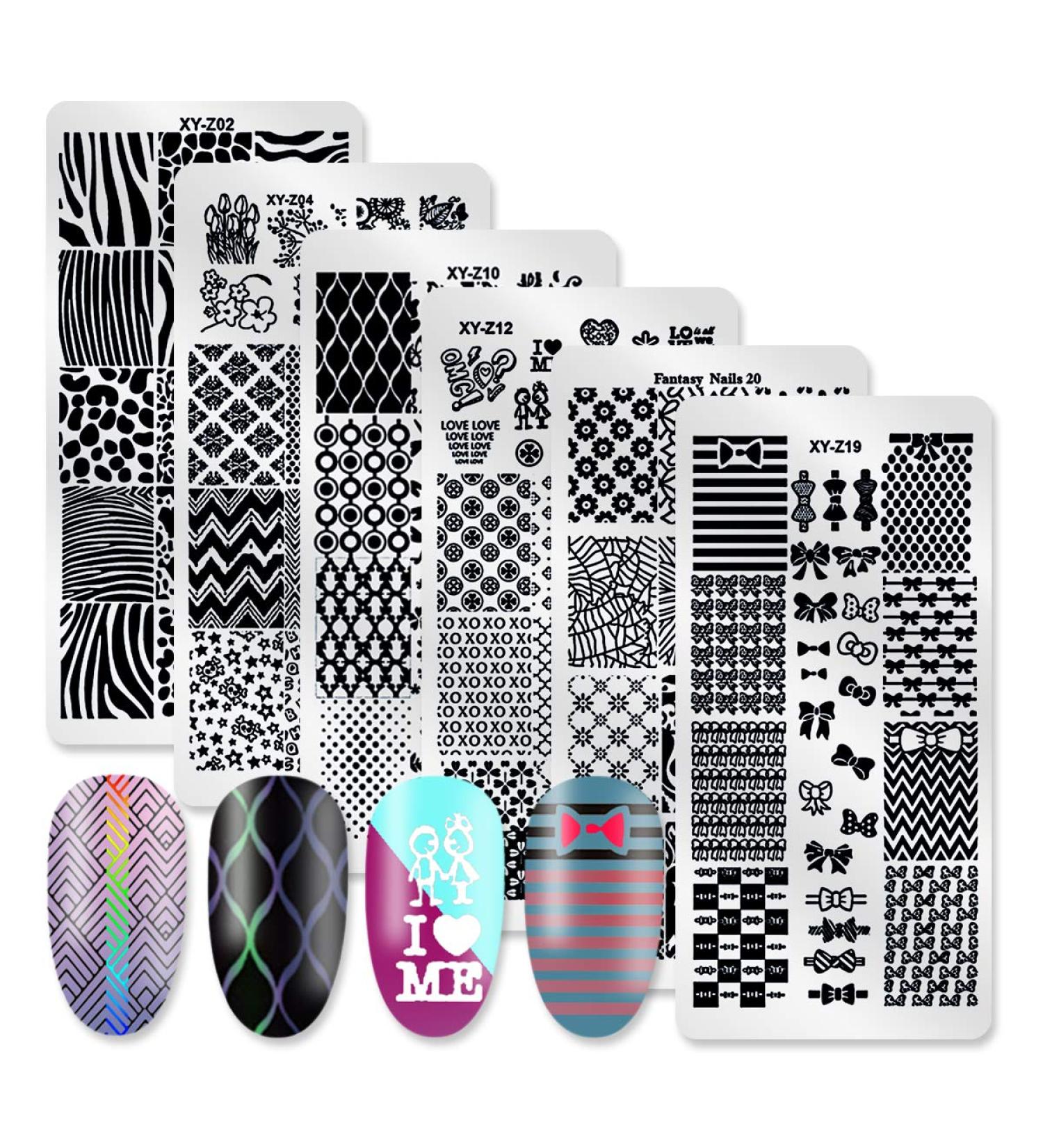 DANNEASY 6Pcs Nail Stamping Set - Geometry, Stripes, Butterfly Design | Manicure Stamp Kit with Stamper, Scraper, and Storage Bag - Buy Online on GoSupps.com