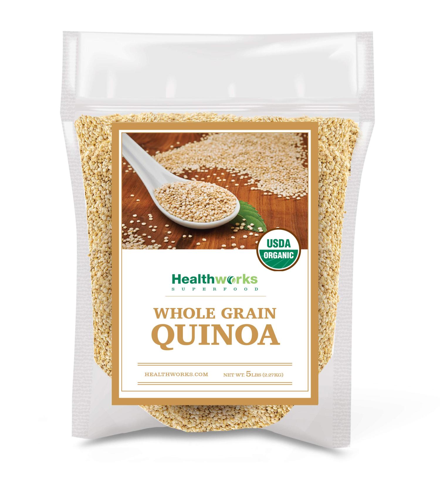 Healthworks White Whole Grain Quinoa (80oz/5lbs) - Organic Superfood with Protein, Fiber & Iron | Peruvian Origin | Ideal Rice & Pasta Substitute - Buy Online on GoSupps.com