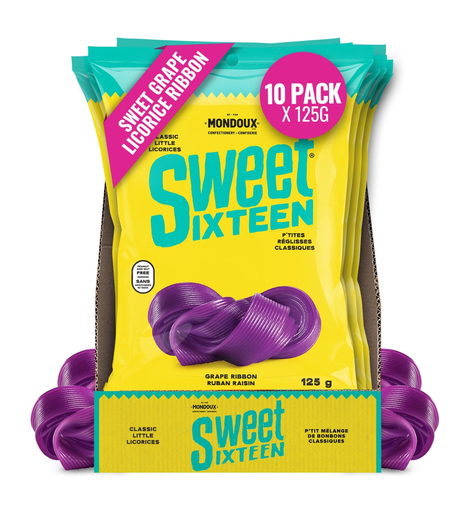 Sweet Sixteen Classic Licorice Ribbon Candy 10 Packs x 125g Sweet Purple Grape Flavor Soft & Chewy Rolls Peanut & Nut-Free Always Fresh - Buy Online on GoSupps.com