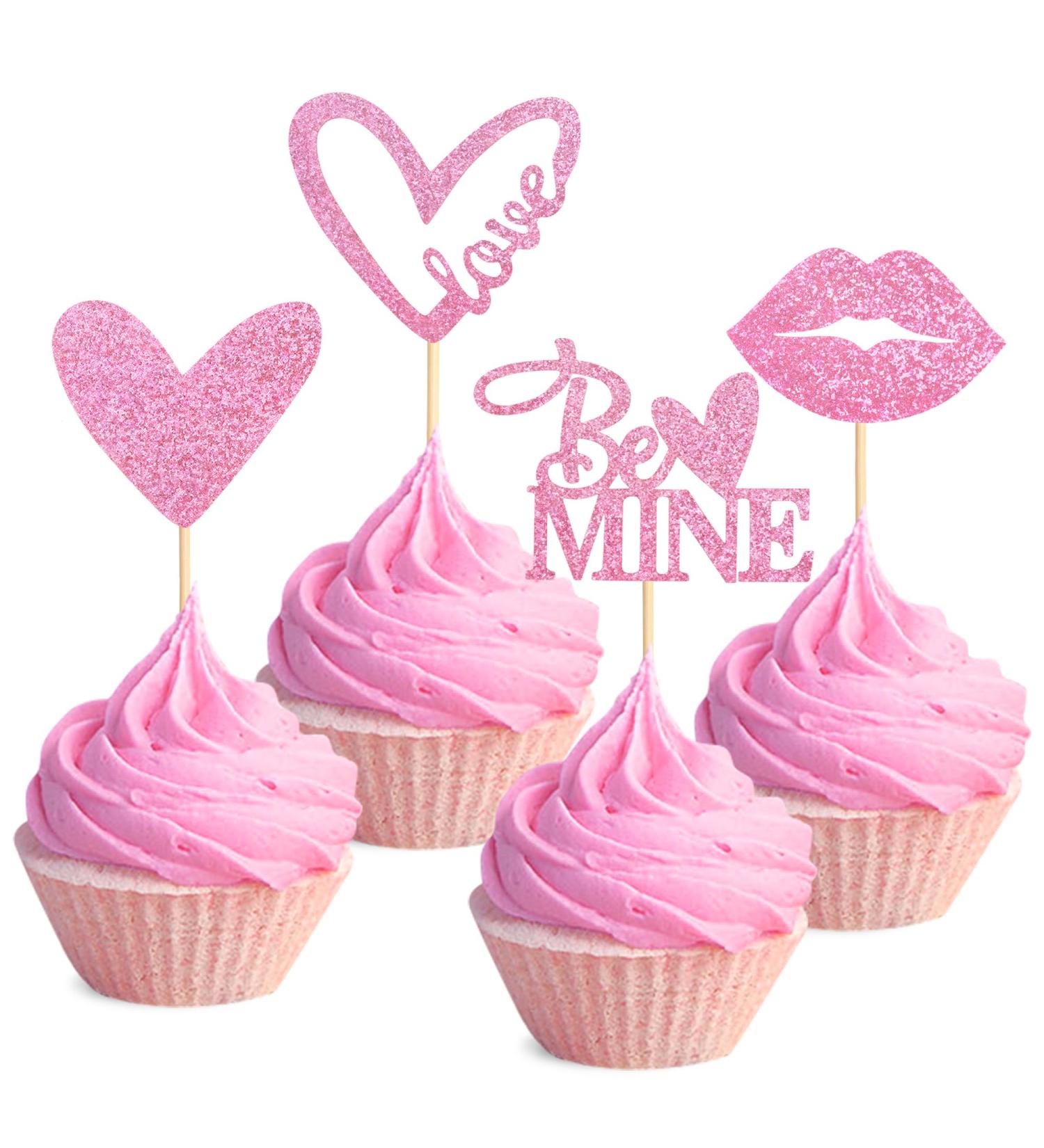 UXYOKM 24Pcs Happy Valentine's Day Cupcake Toppers Pink Glitter Love Heart Sexy Lip Be Mine Cupcake Picks Valentine Day Theme Wedding Bridal Shower Birthday Party Cake Decorations Supplies Pink a - Buy Online on GoSupps.com