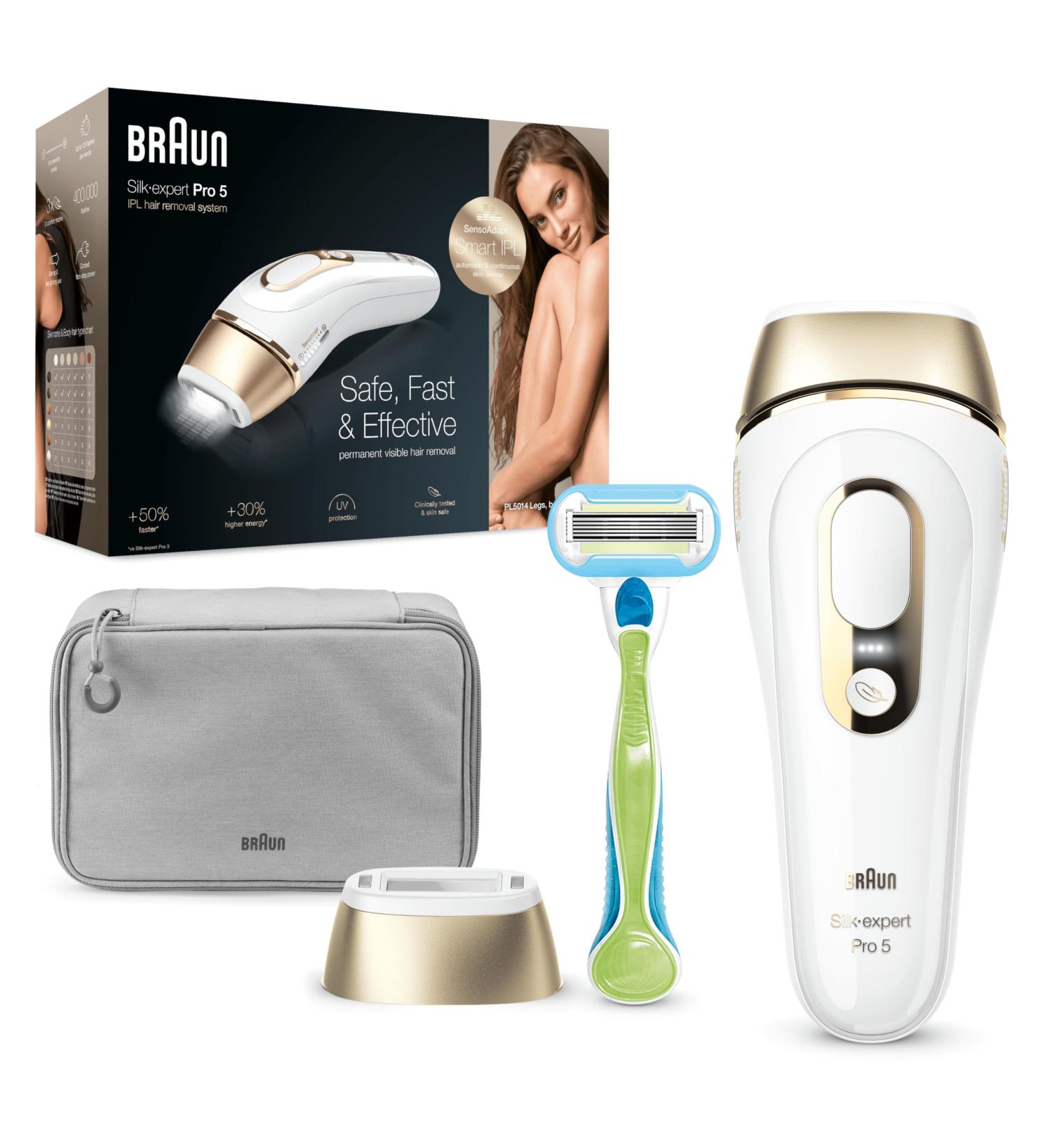 Braun IPL Silk Expert Pro 5 Hair Removal for Women & Men - Premium Pouch & Venus Razor Included - Buy Online on GoSupps.com