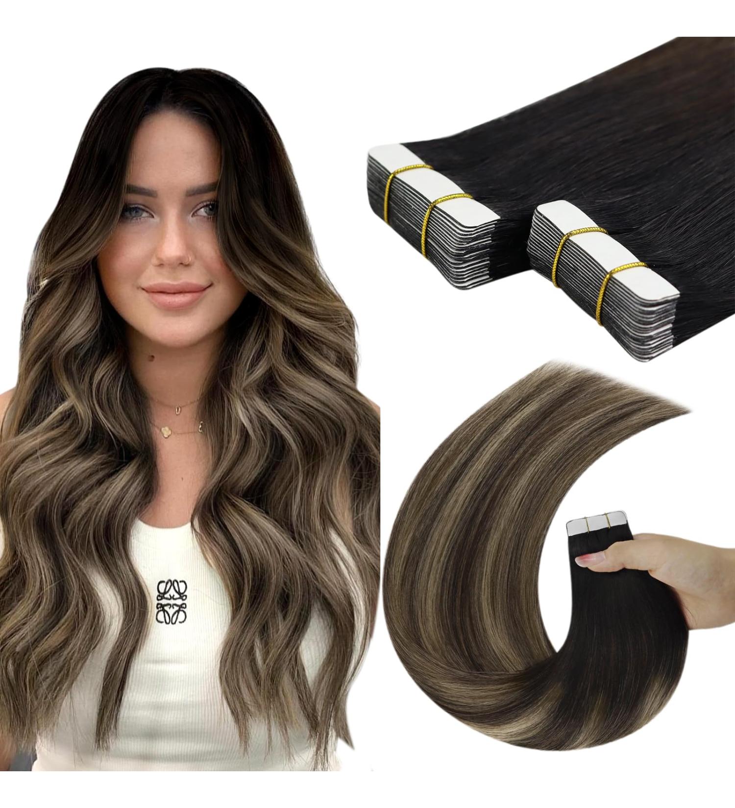 Youngsee Real Hair Extensions - Balayage Tape In Extensions | 50g 20pcs | Black Brown Blonde Remy 35cm - Buy Online on GoSupps.com