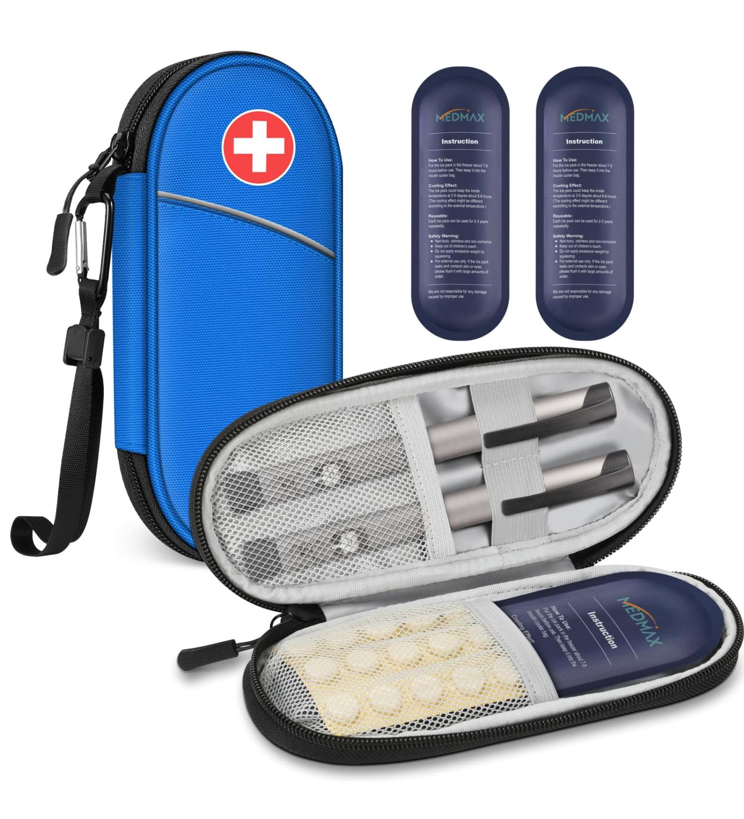 Medmax Insulin Cooling Bag - Portable Water-Repellent Diabetes Cooler with 2 Cooling Packs for Insulin Pen & Accessories - Insulated Medical Bag (Blue) - Buy Online on GoSupps.com