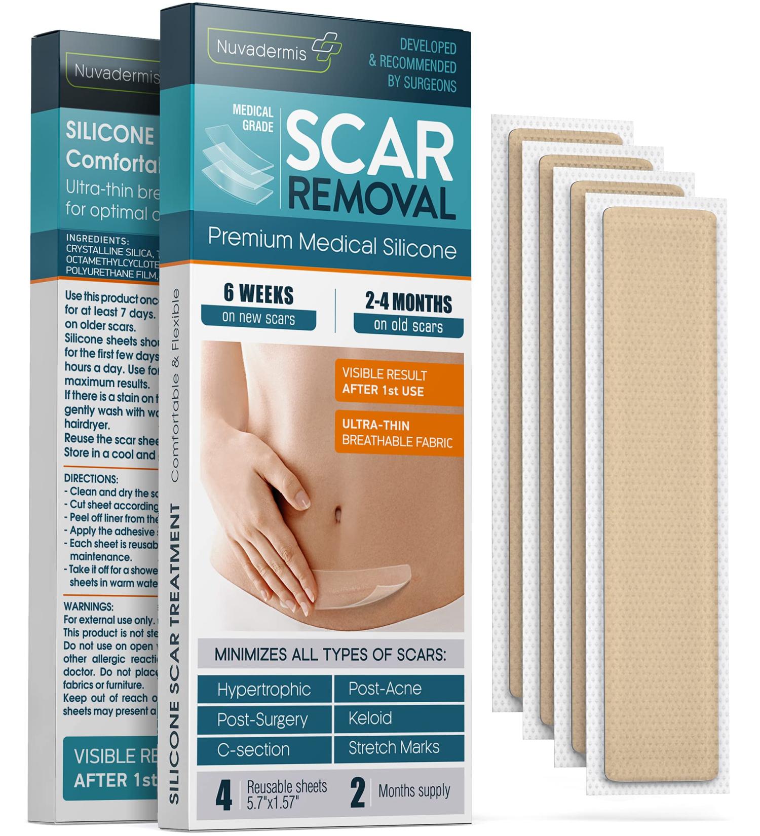 Silicone Scar Sheets - Effective Scar Removal & Tummy Tuck Treatment (4 Packs) - Buy Online on GoSupps.com