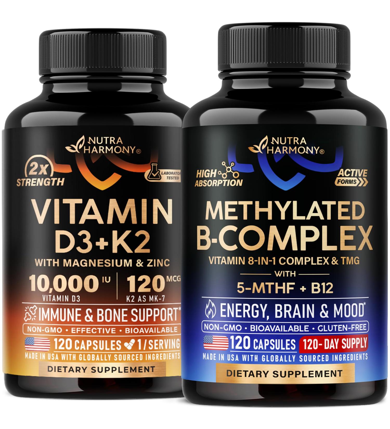 NUTRAHARMONY Vitamin D3 K2 & Vitamin B Complex Methylated Capsules