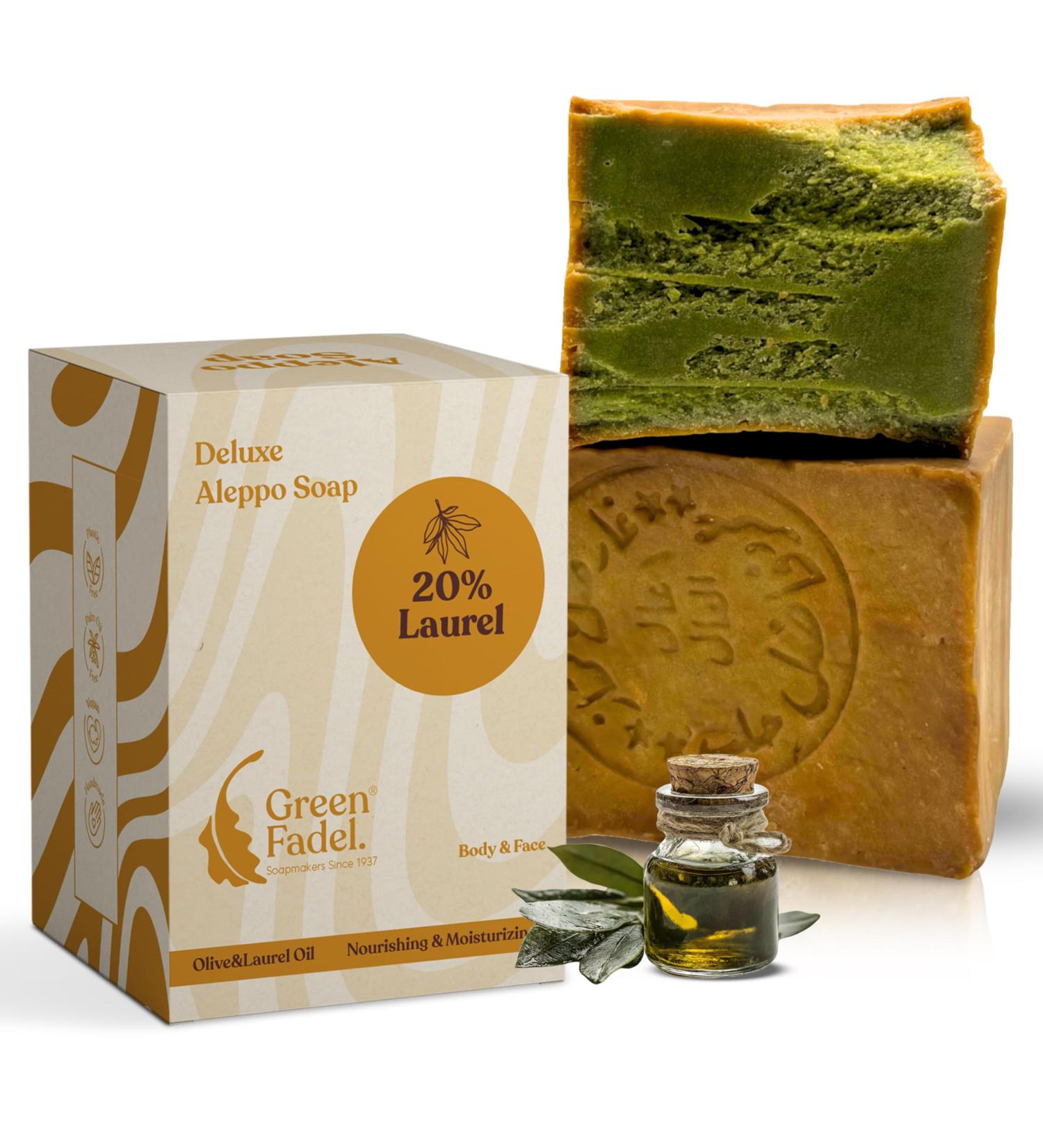  Green Fadel Aleppo Soap 20% Laurel Oil 80% Olive Oil 1 x ca. 200g (Elegant) Olive Oil Soap Natural Handmade Vegan Face And Body Soap - Buy Online on GoSupps.com