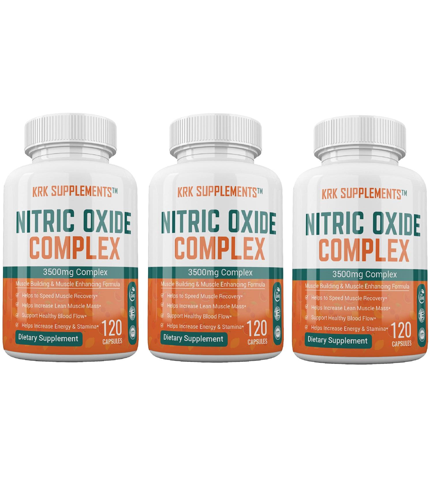 KRK SUPPLEMENTS Bundle Combo for 3 Total Bottles of Nitric Oxide Complex 3500mg Per Serving L-Arginine HCL AAKG AKG Alpha Ketoglutarate Citrulline Malate - Buy Online on GoSupps.com