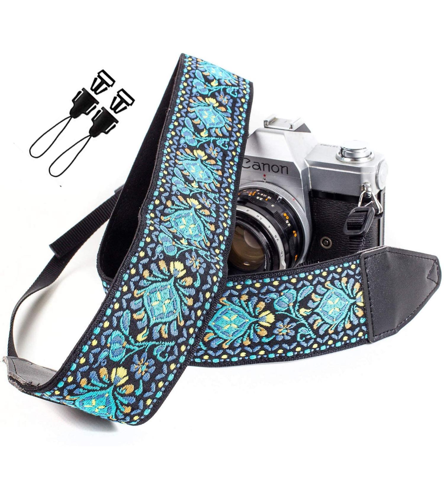 Art Tribute Blue Woven Vintage Camera Strap for DSLR - Floral Embroidered Neck & Shoulder Strap - Perfect Gift for Men & Women Photographers - Buy Online on GoSupps.com