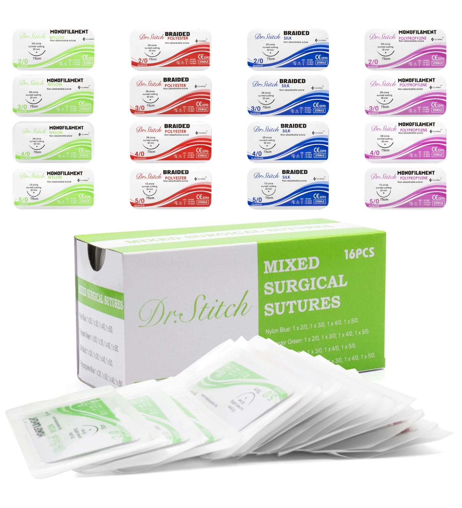 Dr. Stitch Suture Thread and Needle (16PK) - Ideal for Practice, Camping, Survival, Military Tactical Drills, and Medical Settings - Buy Online on GoSupps.com