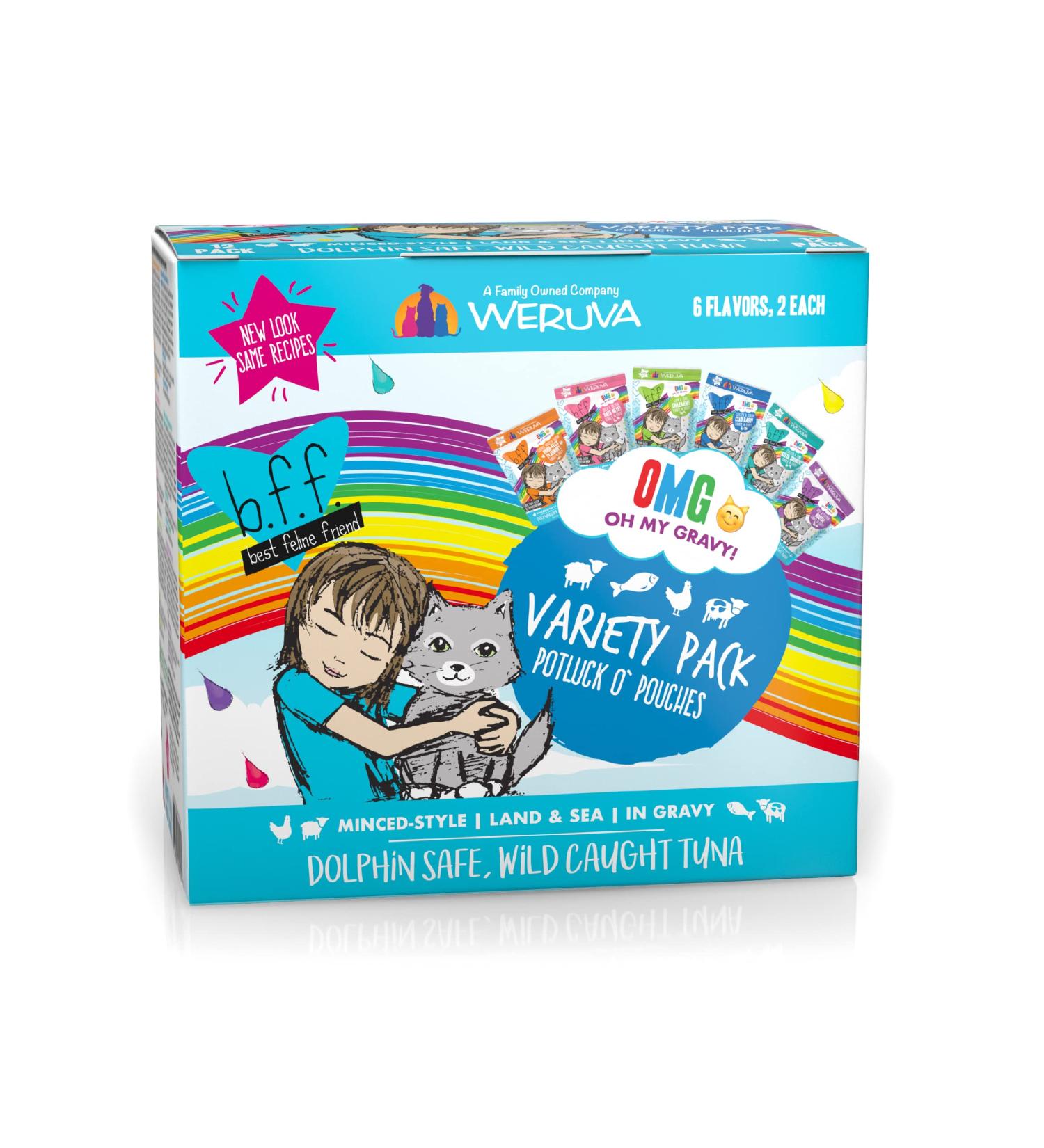 Weruva B.F.F. OMG! Grain-Free Natural Wet Cat Food Pouches - Land & Sea Variety Pack 2.8 oz (12 pack) - Buy Online on GoSupps.com