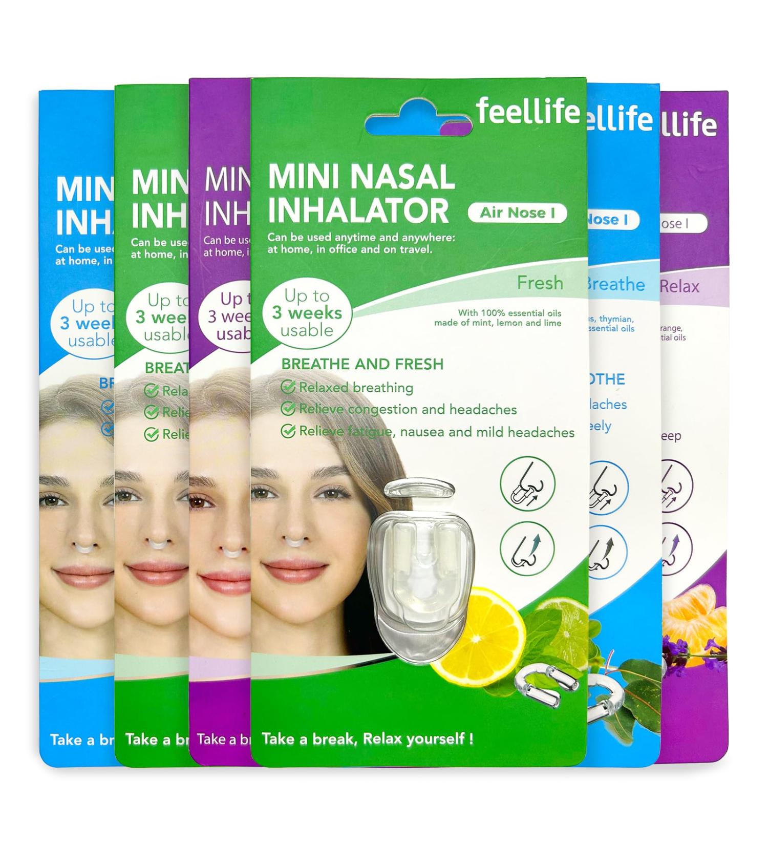 Mini Nasal Inhalator with Essential Oils - 100% Natural Lavender Eucalyptus & Spearmint | FEELFIFE ATELIFE ATHERIAN | 6-Way Set for Home Office & Travel - Buy Online on GoSupps.com