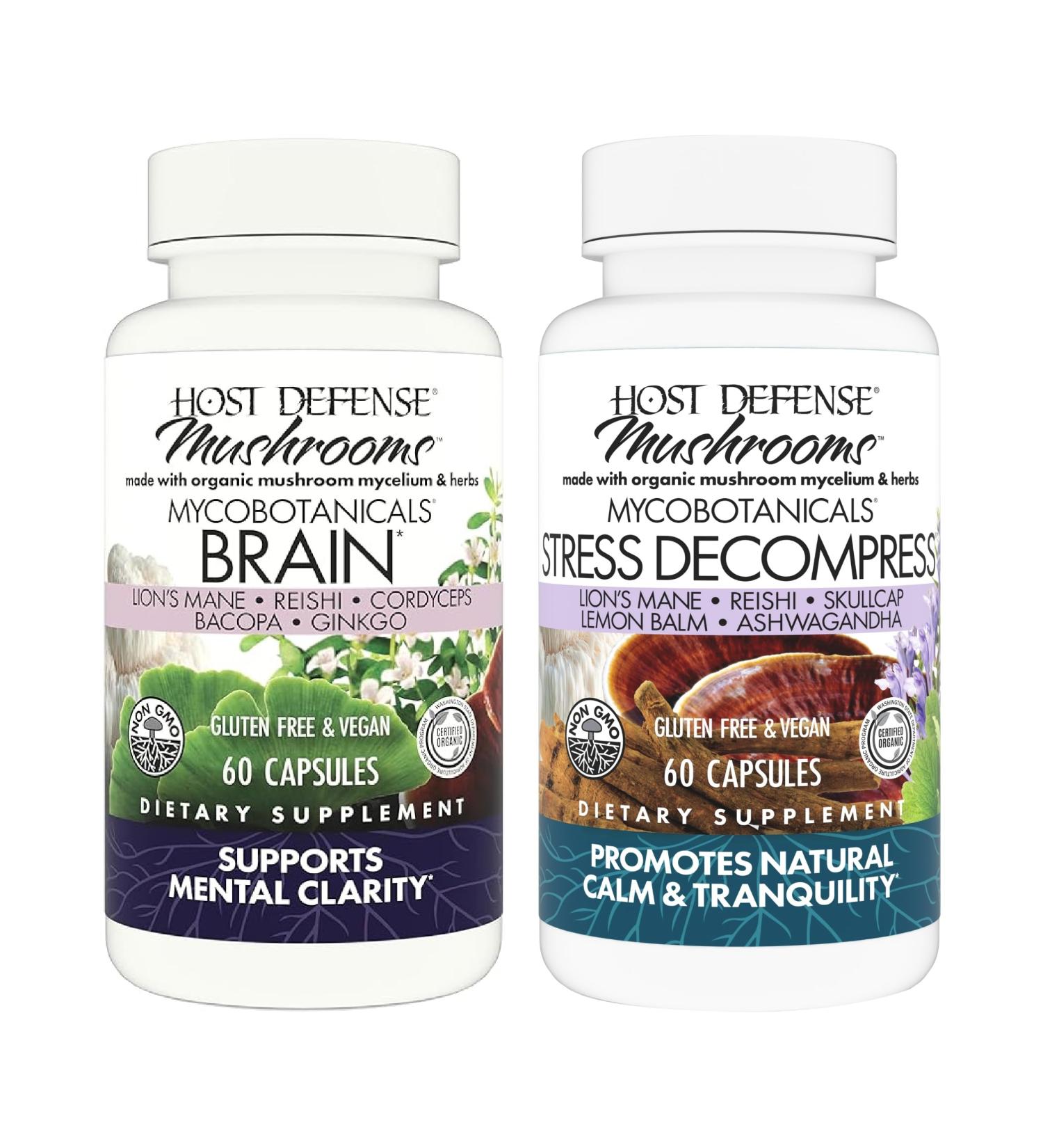 Host Defense Bundle with MycoBotanicals Brain* Capsules 60 Count & MycoBotanicals Stress Decompress* Capsules 60 Count - Support Memory & Focus - Support Relaxation* - Buy Online on GoSupps.com