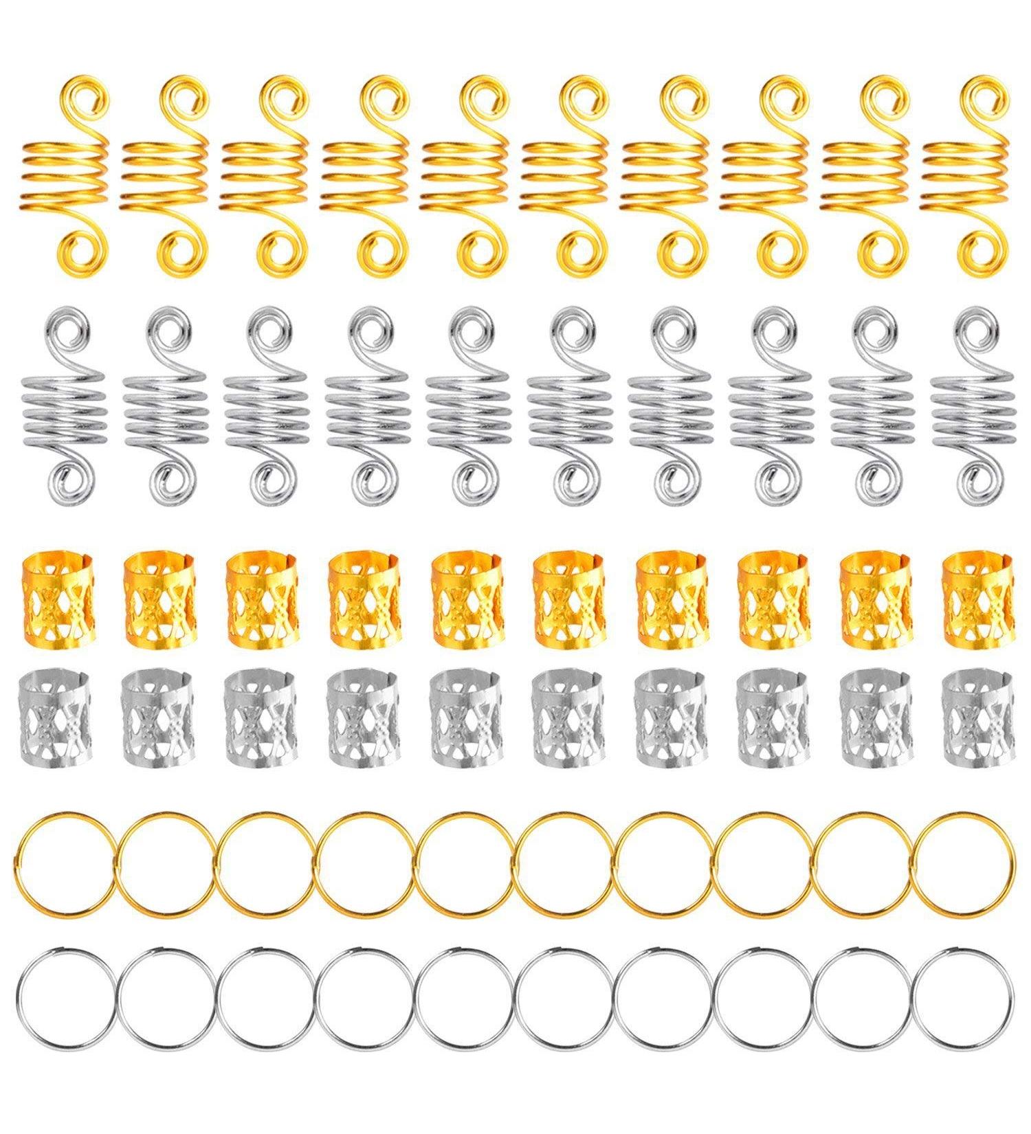 60 Pcs Aluminum Hair Rings & Clips Set - Dread Locks & Braids Accessories for Stunning Hairstyles - Buy Online on GoSupps.com