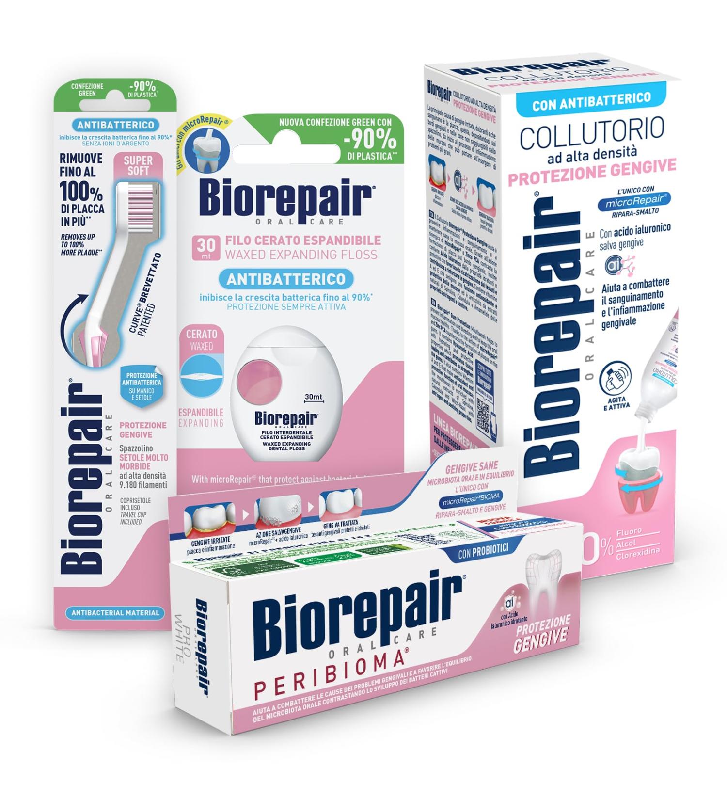 Biorepair Oral Care Bundle: Gum Protection Toothbrush Toothpaste Floss & Mouthwash - Buy Online on GoSupps.com