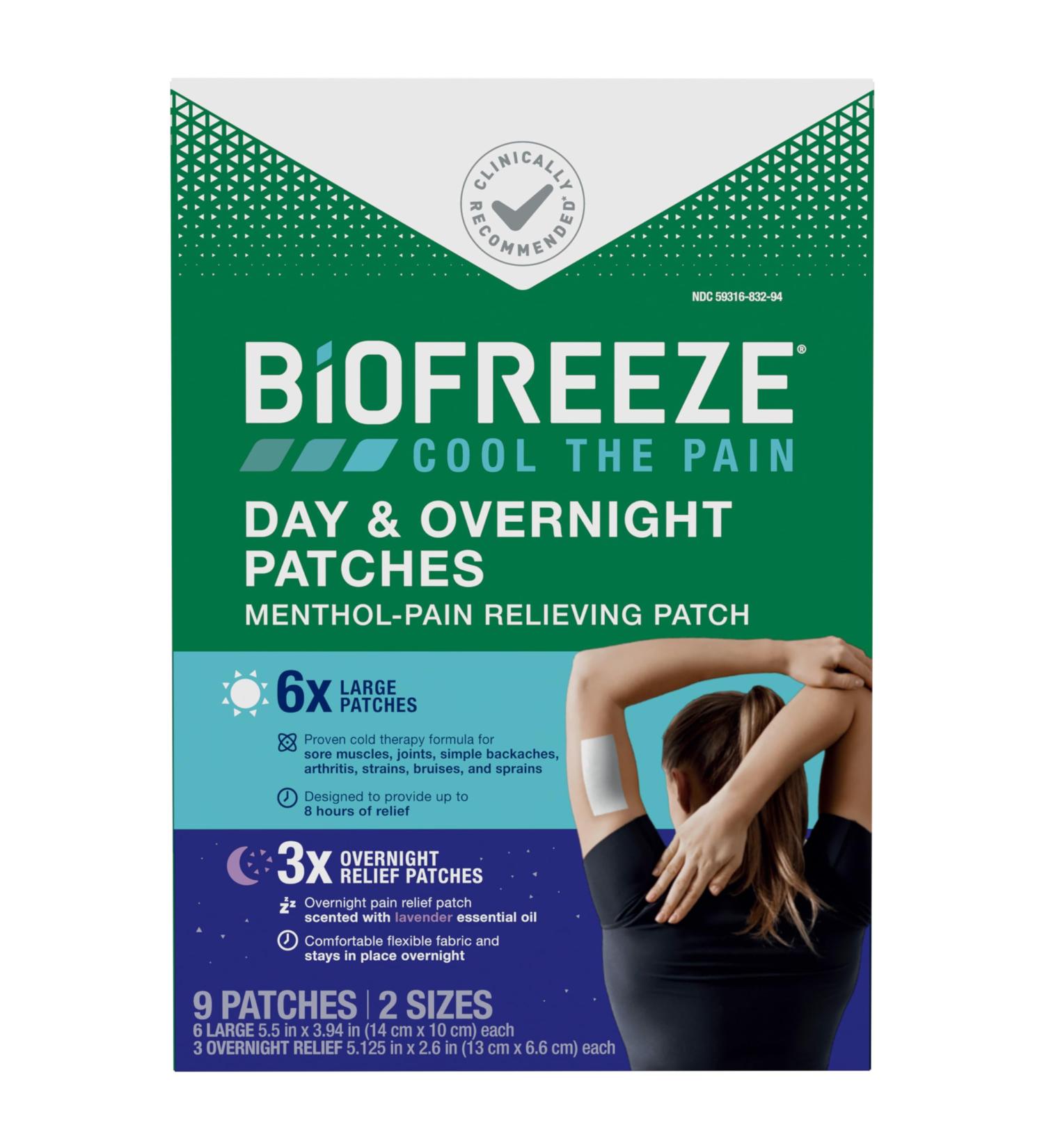 Biofreeze Pain Relief Patches - Day & Night Knee Back & Muscle Relief | FSA Eligible | 9 Menthol Patches - Buy Online on GoSupps.com