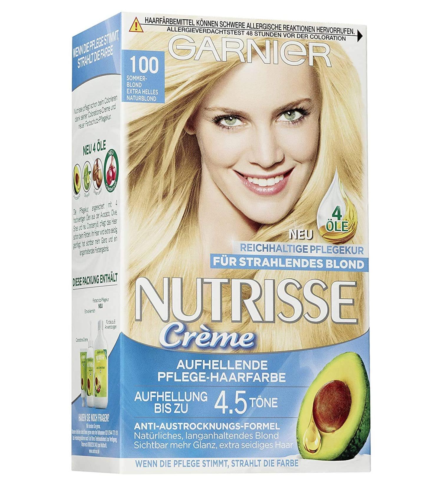Garnier Nutrisse Creme No. 100 Extra light natural blonde permanent care hair color with nourishing fruit oils 100% gray cover 100 extra light natural blonde 224 g (1 Pack)