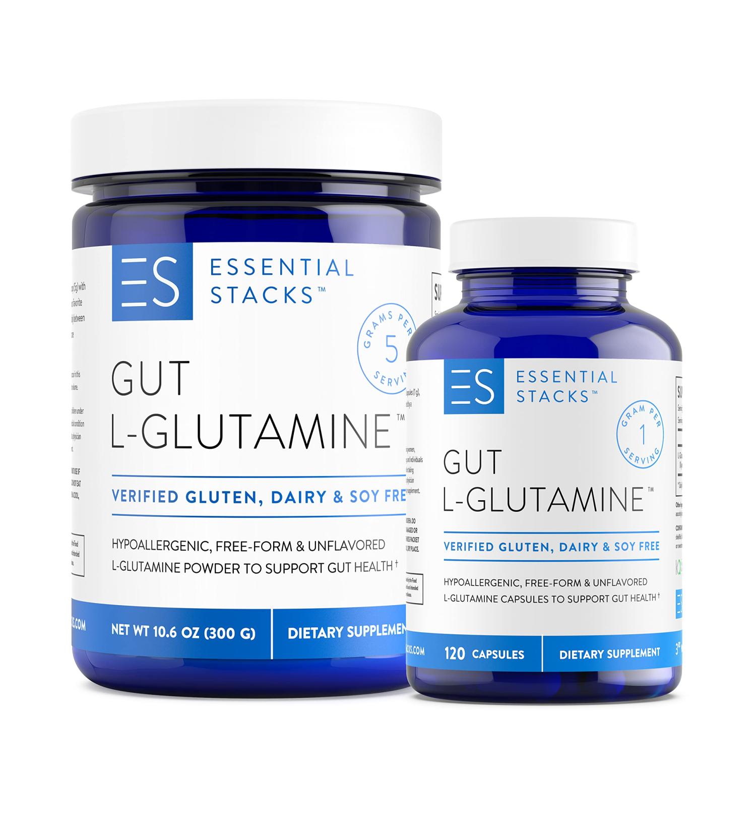 Essential Stacks L-Glutamine Home & Away Bundle - L Glutamine Powder & Capsules - Buy Online on GoSupps.com