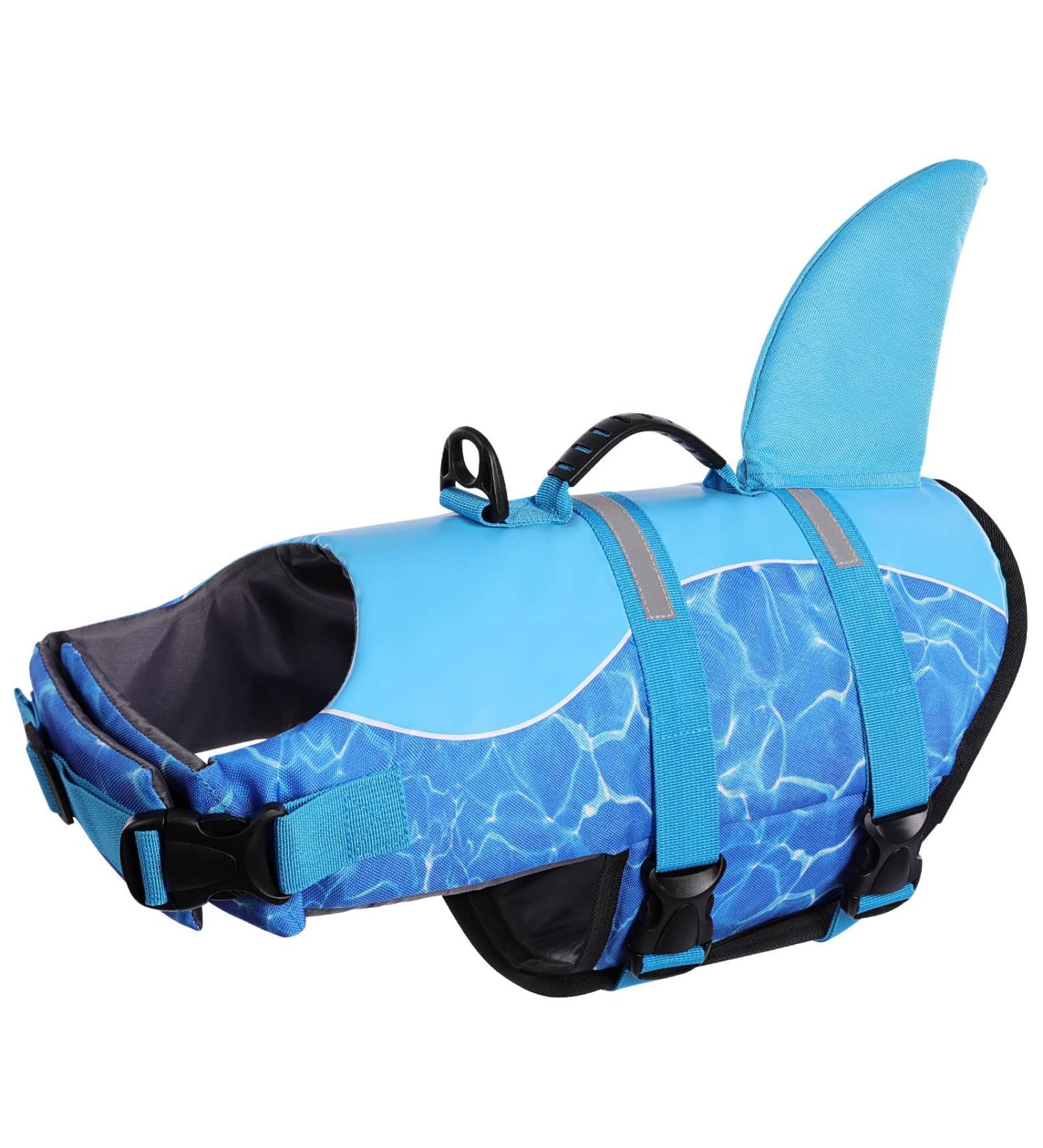 Shop Cit toile Dog Life Jacket - Safe & Lightweight Swimming Vest for All Dog Sizes | Reflective Handle & Shark Design - XL Blue - Buy Online on GoSupps.com