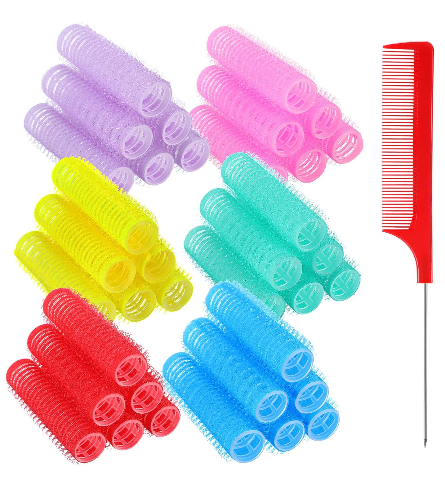 36 Piece Small Hair Curlers Set with Rat Tail Comb - Salon Quality Self Grip Rollers for Women - Classic Colors - 0.6 x 2.4 Inch - Buy Online on GoSupps.com