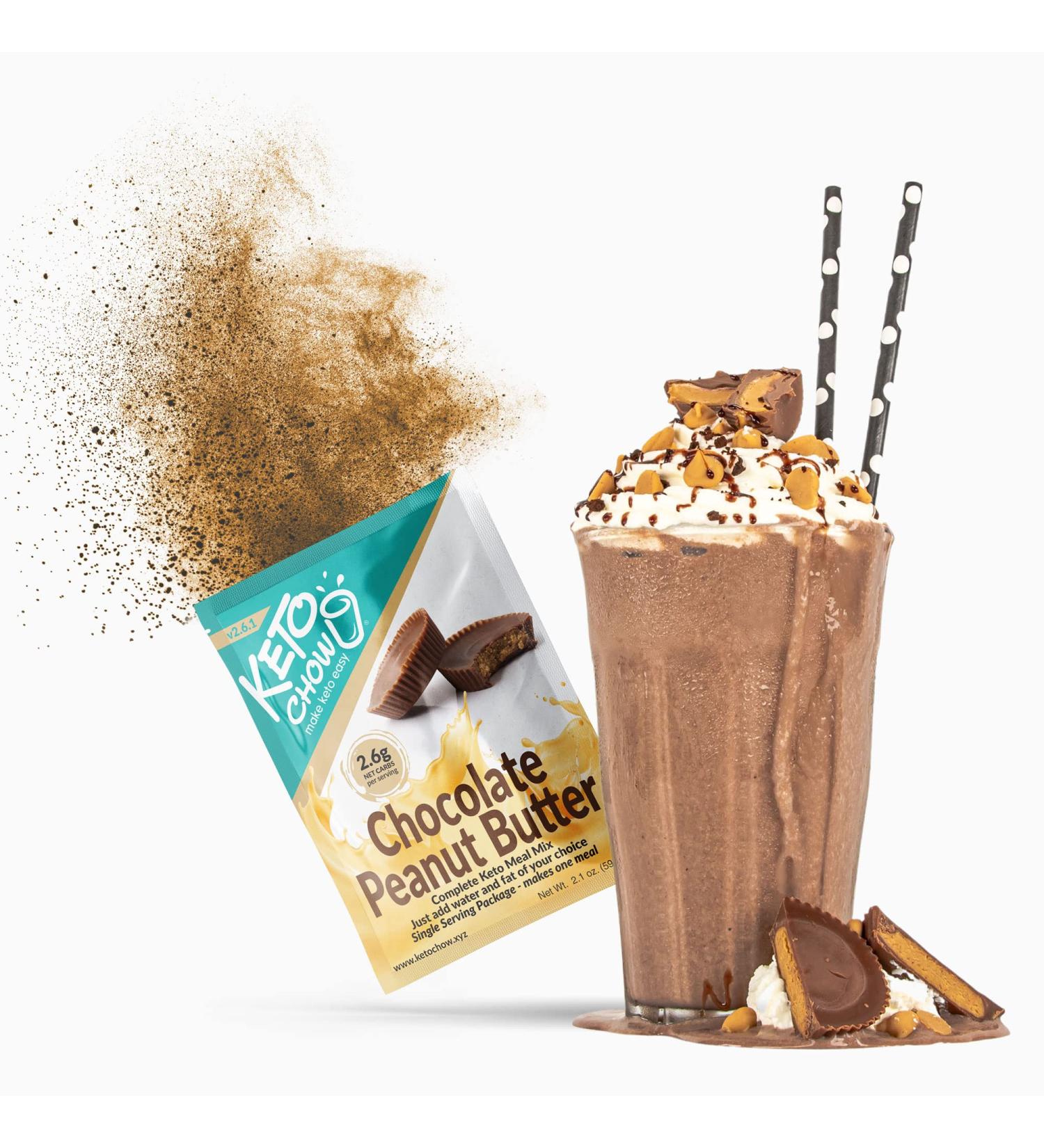Keto Chow Chocolate Peanut Butter Meal Replacement Shake Powder - Low Carb & Protein Rich - Single Meal Sample 2.1 Ounce - Buy Online on GoSupps.com