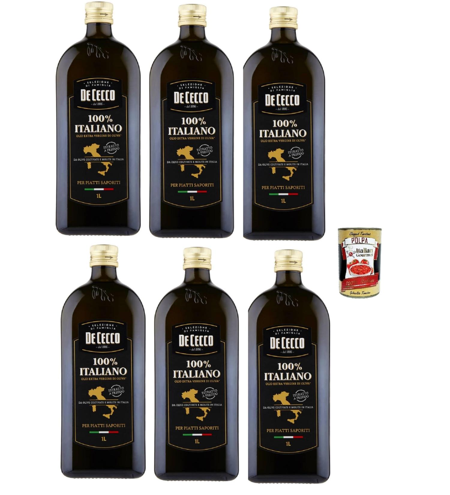  Italian Gourmet E.R. De Cecco Extra Virgin Olive Oil 100% Italiano - Cold Fruity & Balanced Extract - 6 1 L (6L) Dark Glass Stock - For Cooking & Raw Food - + Polpa Italian Gourmet - Buy Online on GoSupps.com
