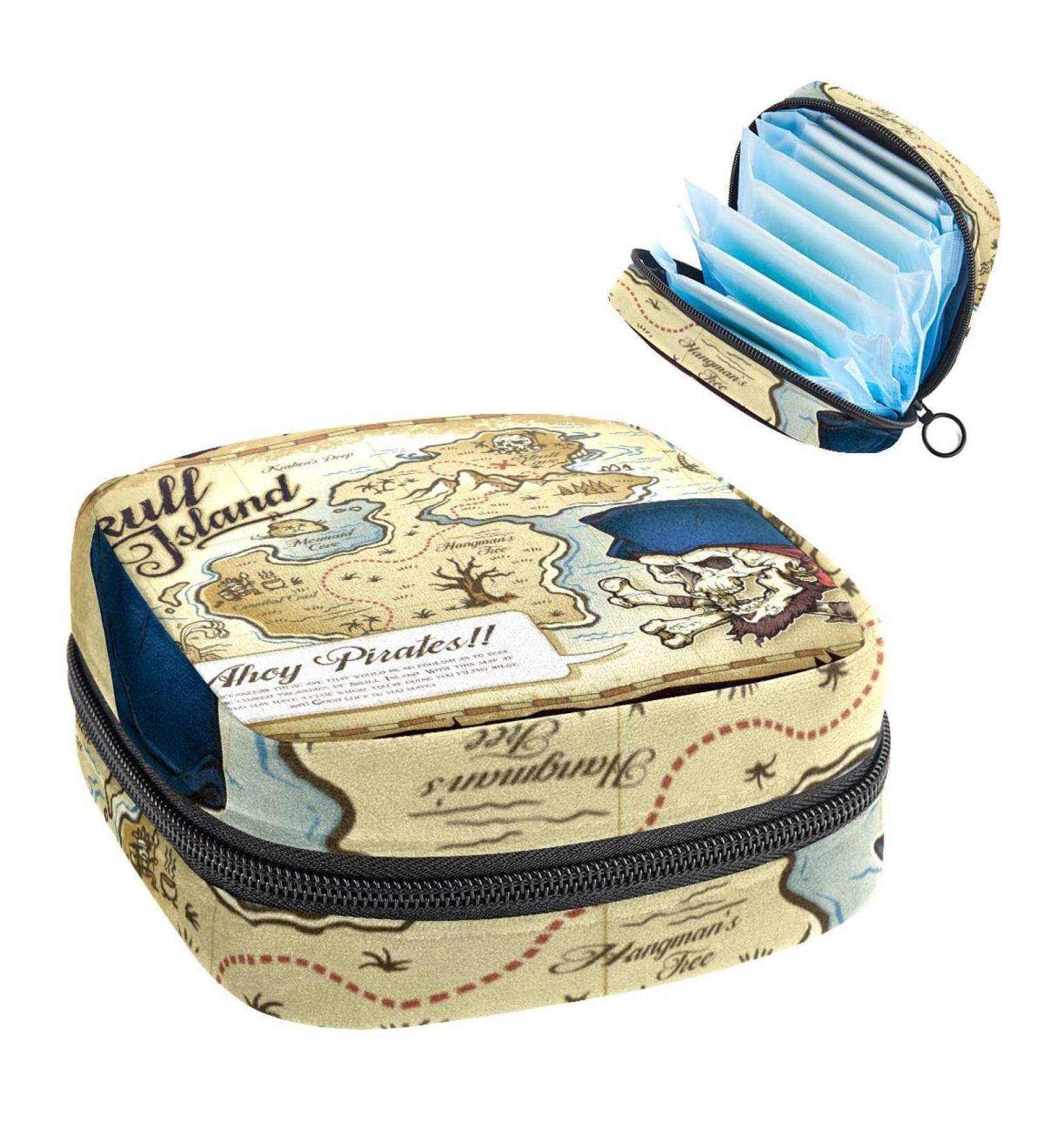 Skull Island Treasure Map Period Storage Bag - Feminine Menstrual Cup Pouch for Women and Teens - Portable and Multi-colored - Buy Online on GoSupps.com