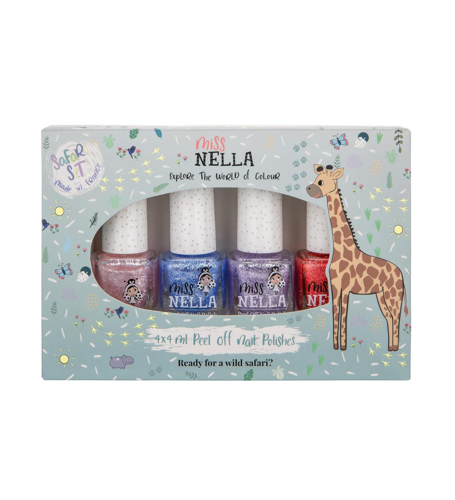 Miss Nella Magic Safari Glitter Nail Polish Set - Non-Toxic Peel-Off Kids Nail Polish - 4 Colors (Pink Red Purple Blue) - International Shipping - Buy Online on GoSupps.com