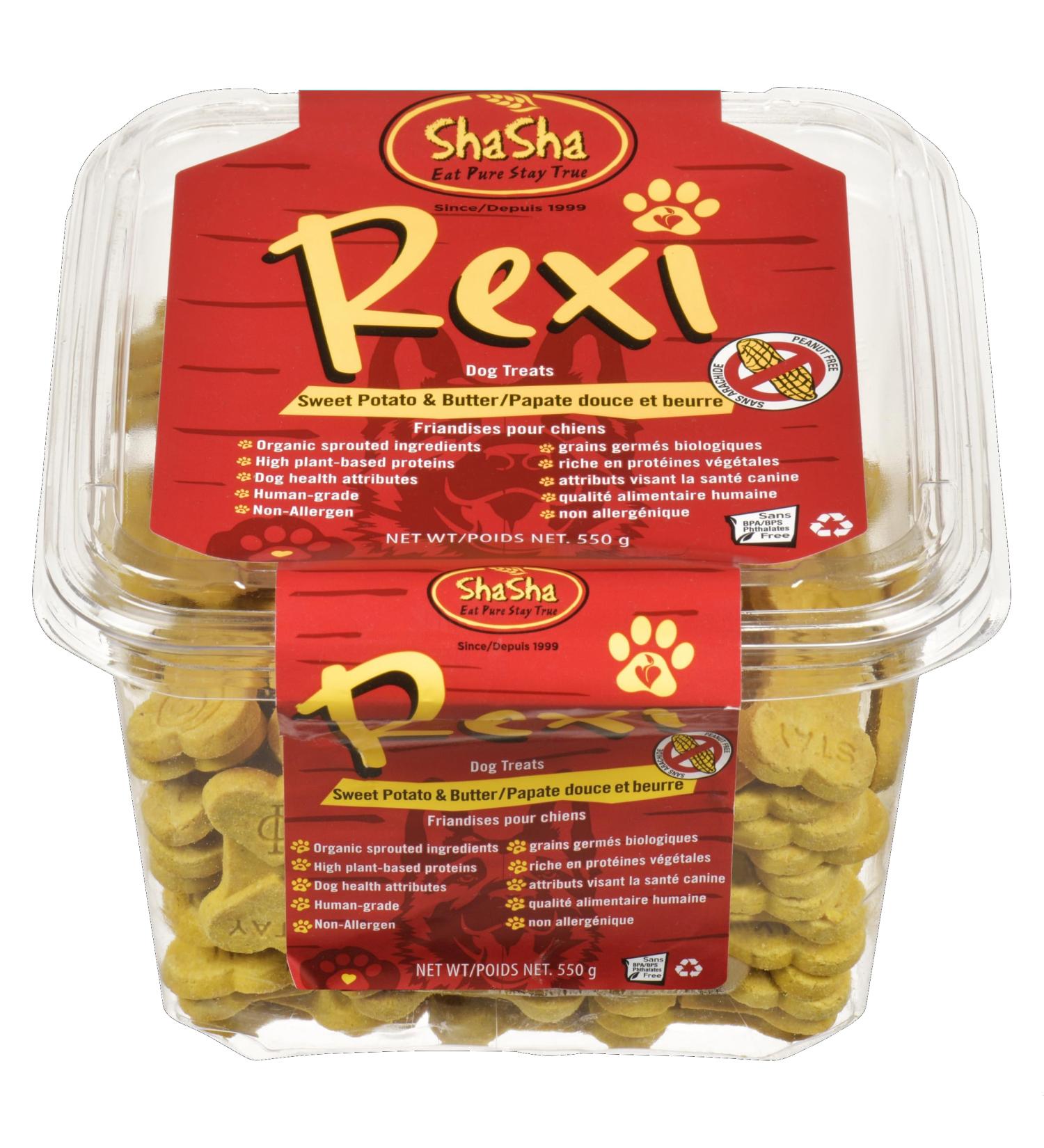 ShaSha Rexi Dog Treats - Sweet Potato & Butter 550g Organic sprouted Ingredients high Plant Based proteins Human Grade Non-allergen Dog Health Attributes - Buy Online on GoSupps.com