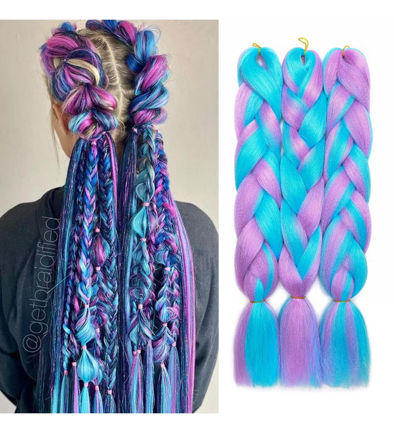 Tess Braids Extensions - Light Purple/Blue Jumbo Kanekalon 60cm Ombre Hair Braid (100g) for Box Braids - 1 Piece - Buy Online on GoSupps.com
