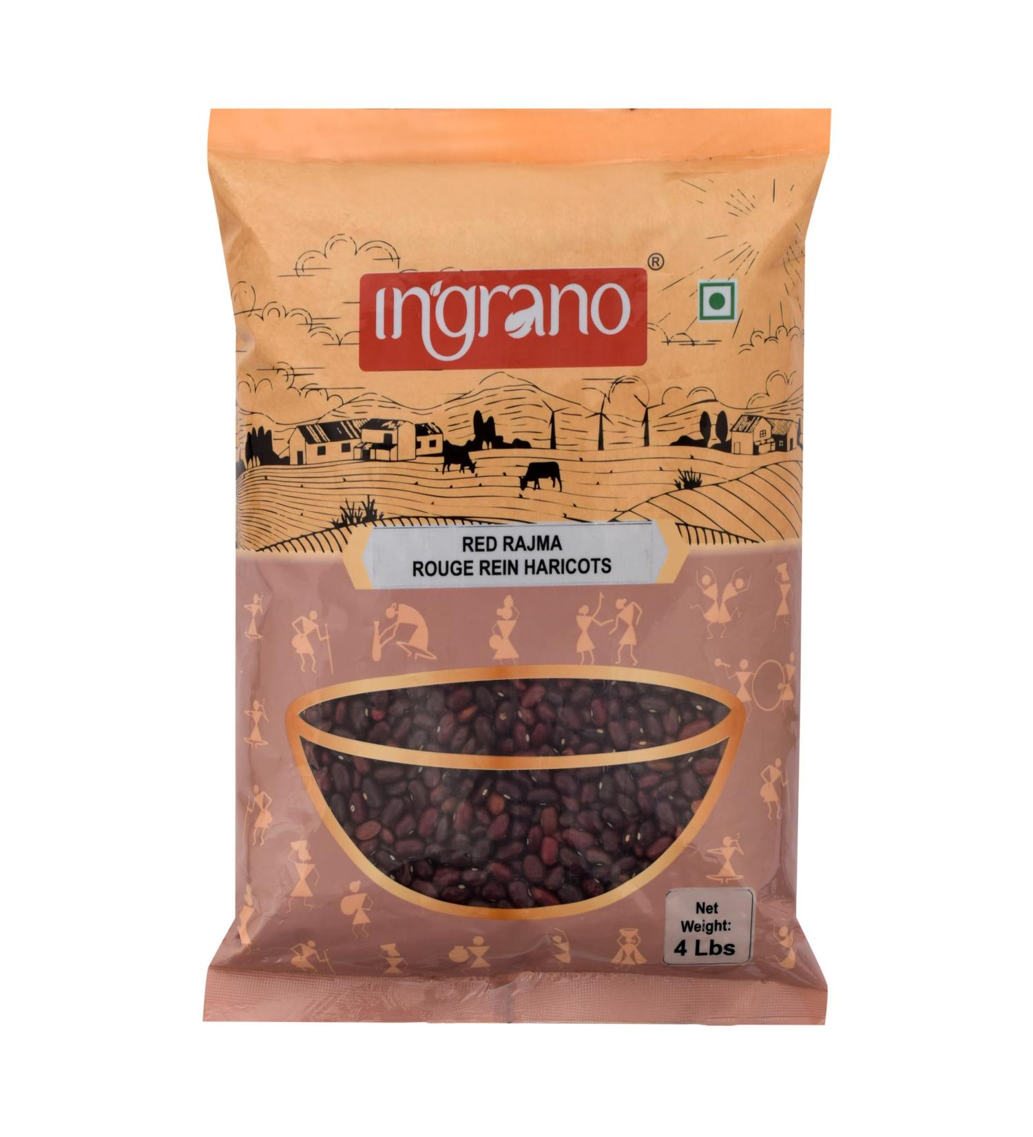 Ingrano Red Kidney Beans (Rajma) 4lbs (1.81kg) | Non-GMO | All Natural | Vegan | Gluten Free | Raj Mah - Buy Online on GoSupps.com