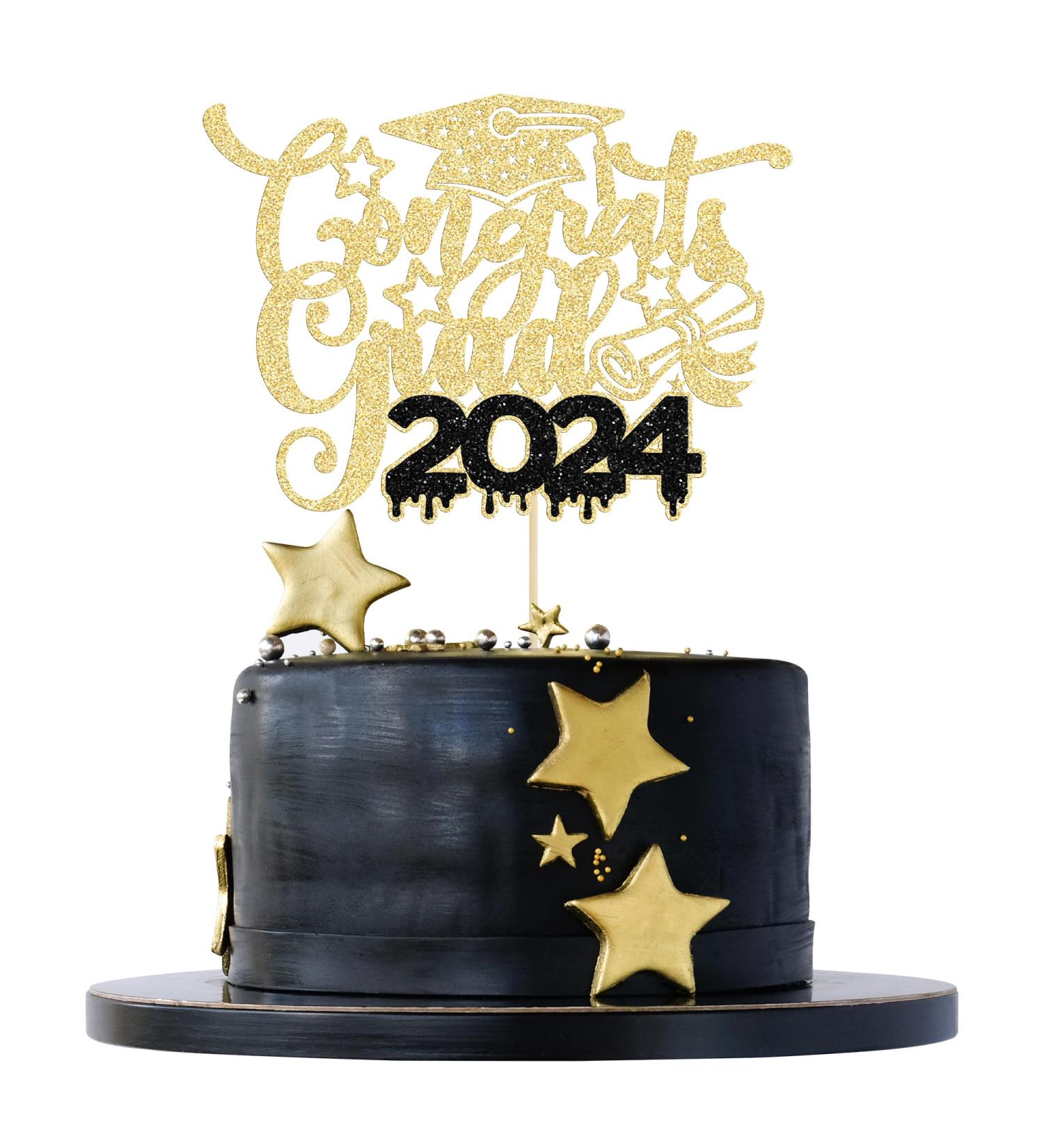 1Pc Congrats Grad 2024 Cake Topper Glitter Diploma Graduation Cap Cake Pick Congrats Class of 2024 Cake Decorations for 2024 Graduation Theme High School Boys Girls Graduate Party Supplies Gold - Buy Online on GoSupps.com