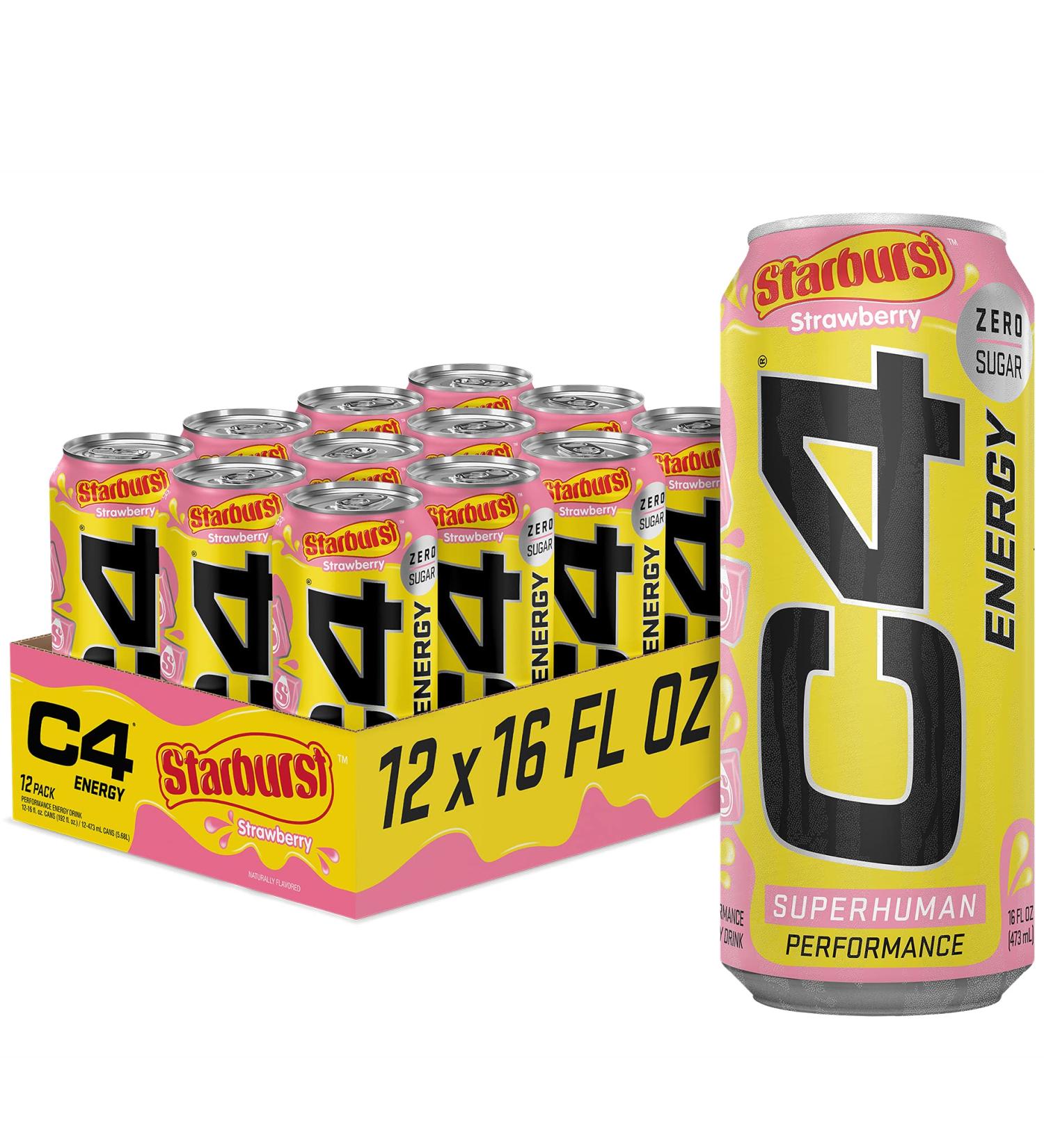 Cellucor C4 Energy Drink STARBURST Strawberry | Sugar Free Pre Workout Drink | Pack of 12 - 16 Fl Oz - Buy Online on GoSupps.com