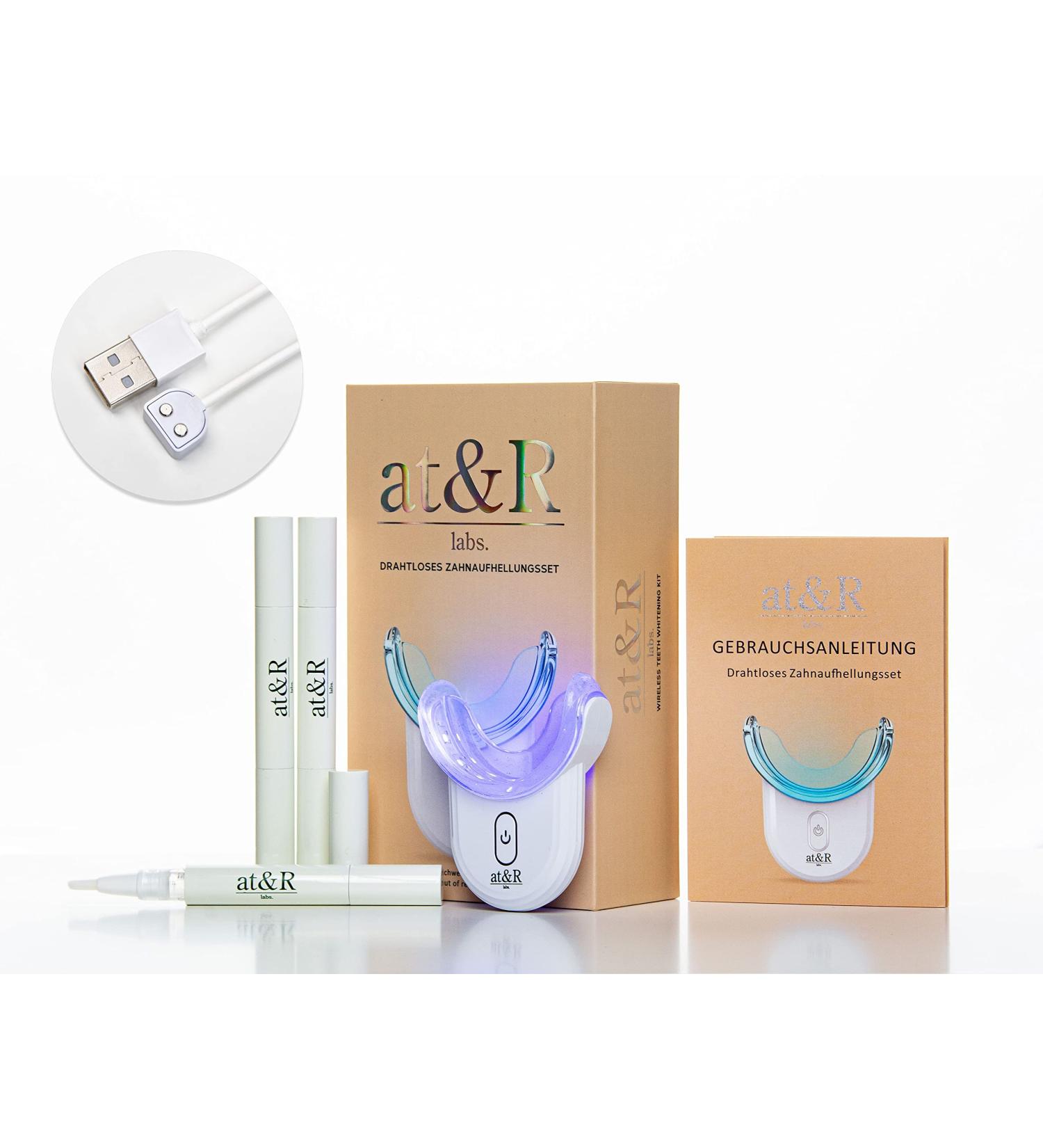 Professional LED Tooth Whitening Set | 3 Gel Pens Mouthpiece & Charger - Brighten Teeth with AT & R Labs - Buy Online on GoSupps.com