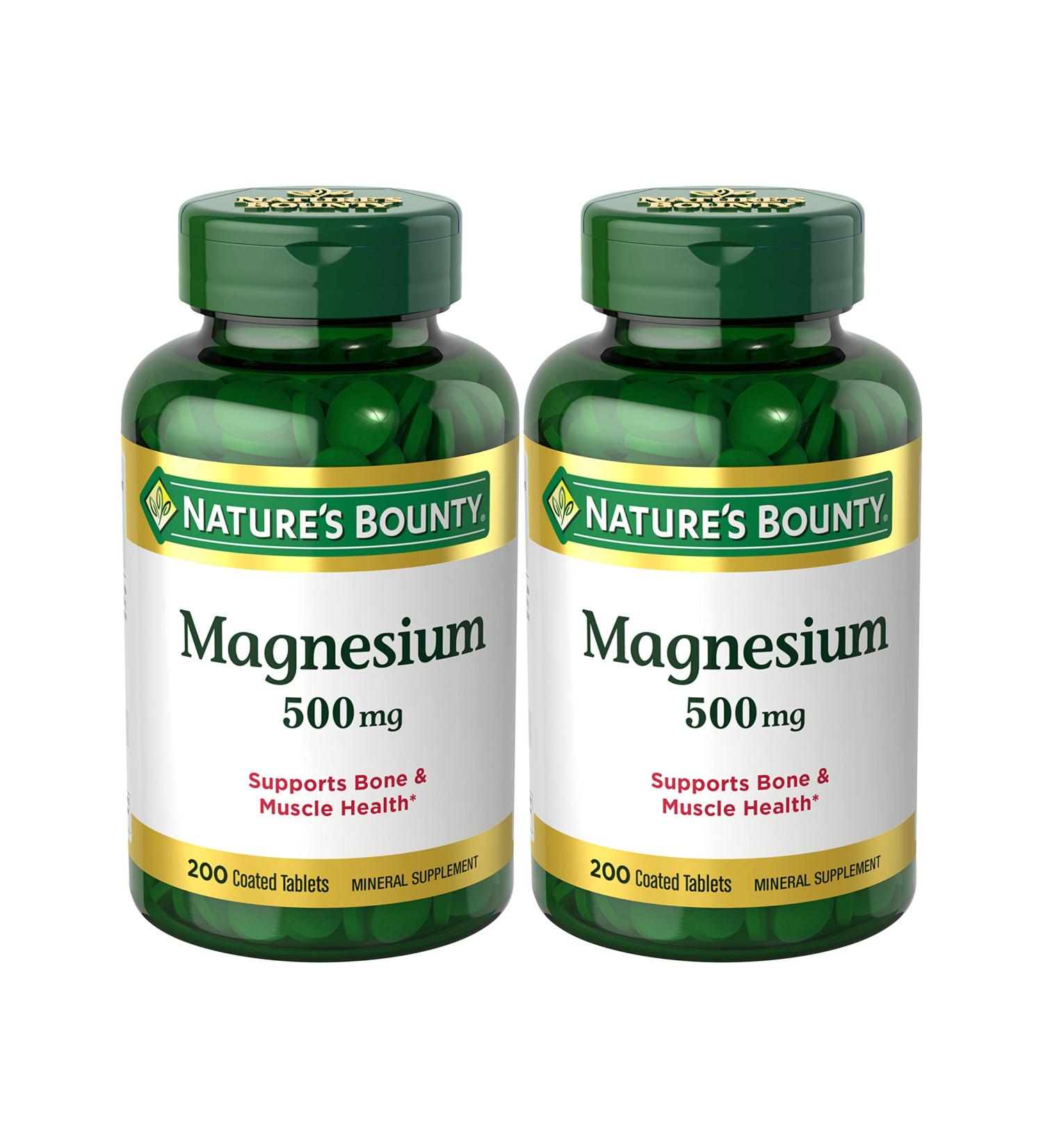 Natures Bounty Magnesium 500mg Tablets - Twin Pack (400 Tablets) | Supports Bone & Muscle Health - Buy Online on GoSupps.com