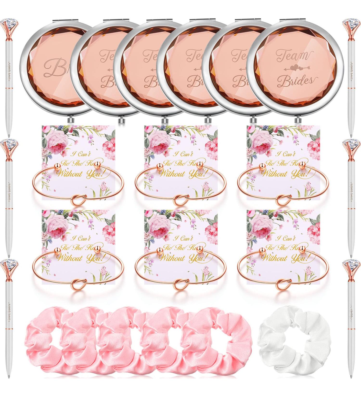 30-Piece Bridesmaid Gift Set | Makeup Mirrors Knot Bracelets Satin Hair Bands & Diamond Pens for Bridal Showers - Buy Online on GoSupps.com
