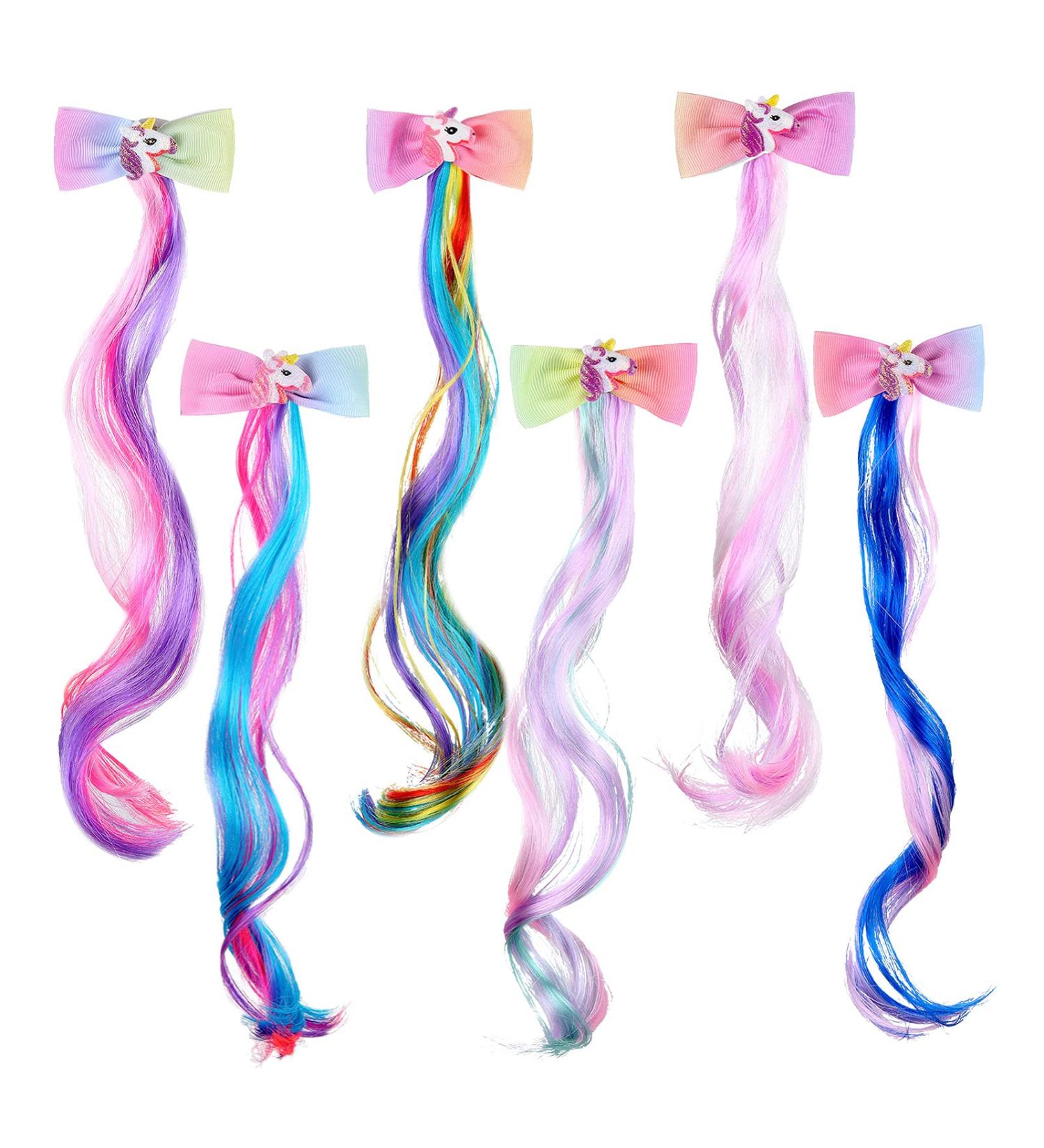 6 Colors Unicorn Bow Clips with Glitter Butterfly Hair Extensions - Princess Dress Up Headdress for Girls - Buy Online on GoSupps.com
