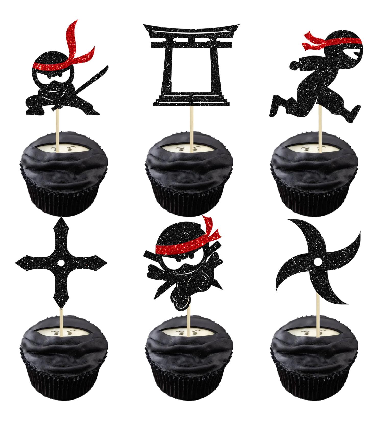 Gyufise 24Pcs Ninja Cupcake Toppers Glitter Martial Arts Karate Kung Fu Warriors Cupcake Picks for Ninja Theme Baby Shower Kids Birthday Party Cake Decorations Supplies Multi Glitter - Buy Online on GoSupps.com