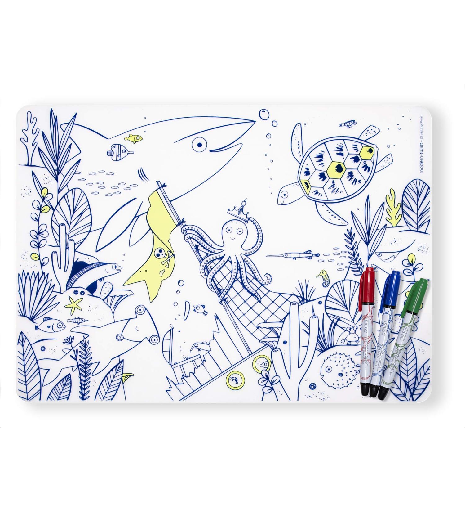 Modern-Twist Silicone Waterproof Mark-Mat & Marker Set - Sea Under the Sea | Dishwasher Safe, Plastic-Free - Buy Online on GoSupps.com
