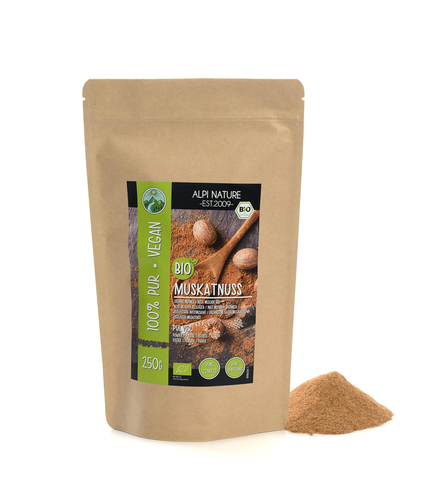 Organic ground nutmeg (250g 8.8oz) ground organic nutmeg nutmeg powder from organic farming laboratory-tested nutmeg powder 100% pure and natural 250 GR - Buy Online on GoSupps.com