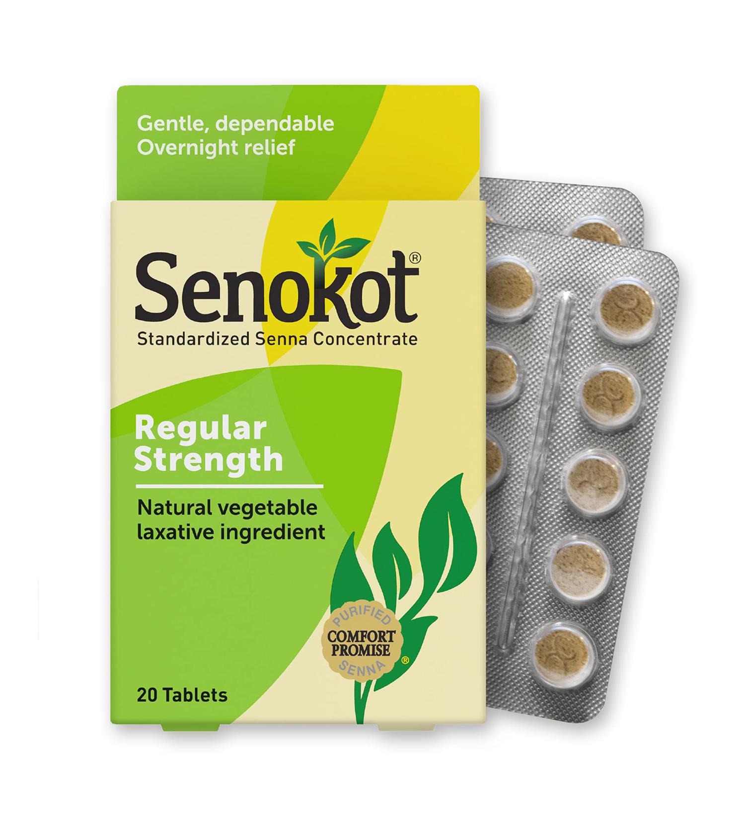 Senokot Regular Strength Natural Vegetable Laxative with Senna - 20 Tablets, Gentle & Dependable Overnight Relief for Occasional Constipation - Buy Online on GoSupps.com