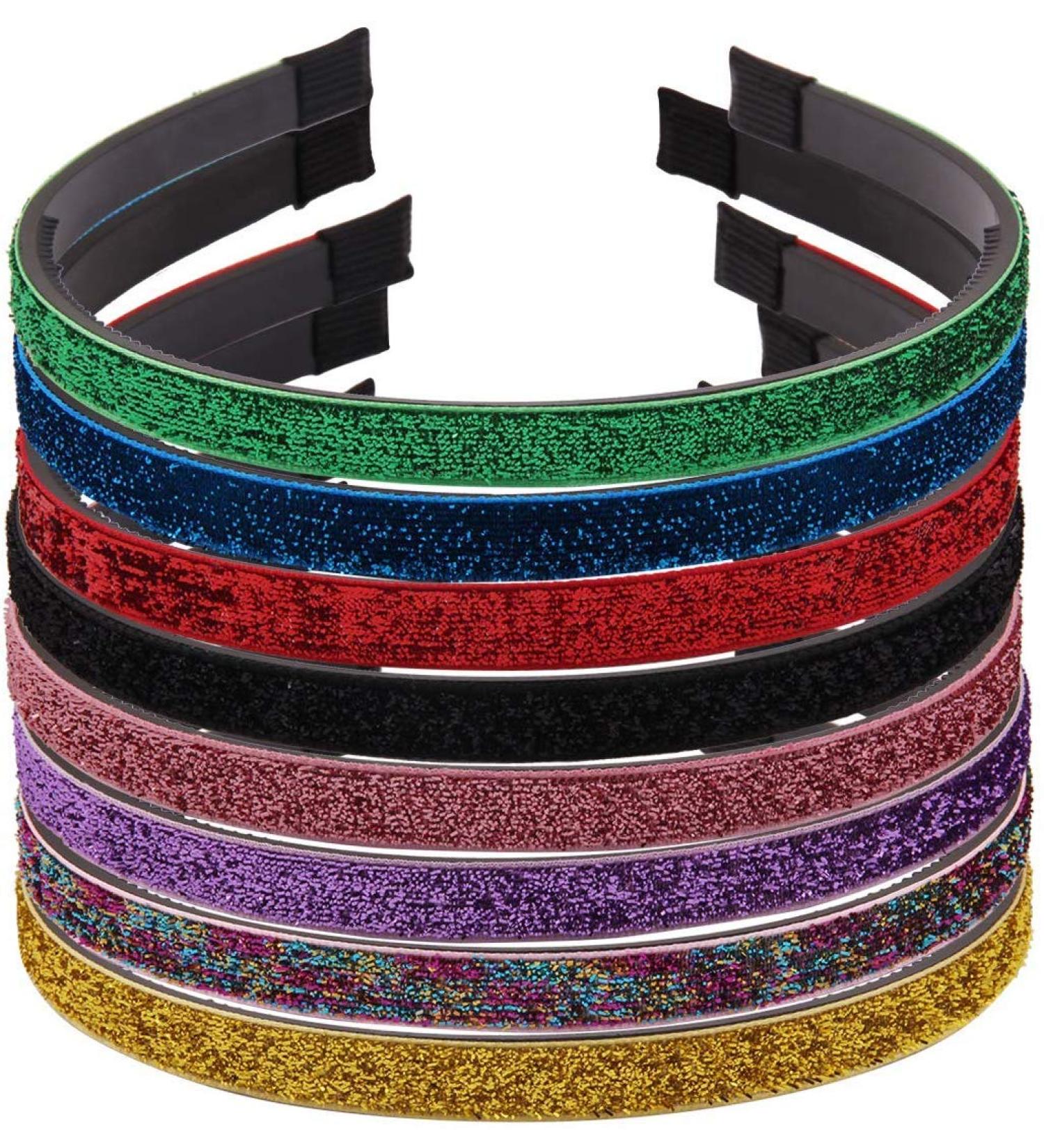 DIY Glitter Hair Bands - 8-Piece Set for Women Men & Girls | Gentle Touch Headgear in 8 Colors - Buy Online on GoSupps.com