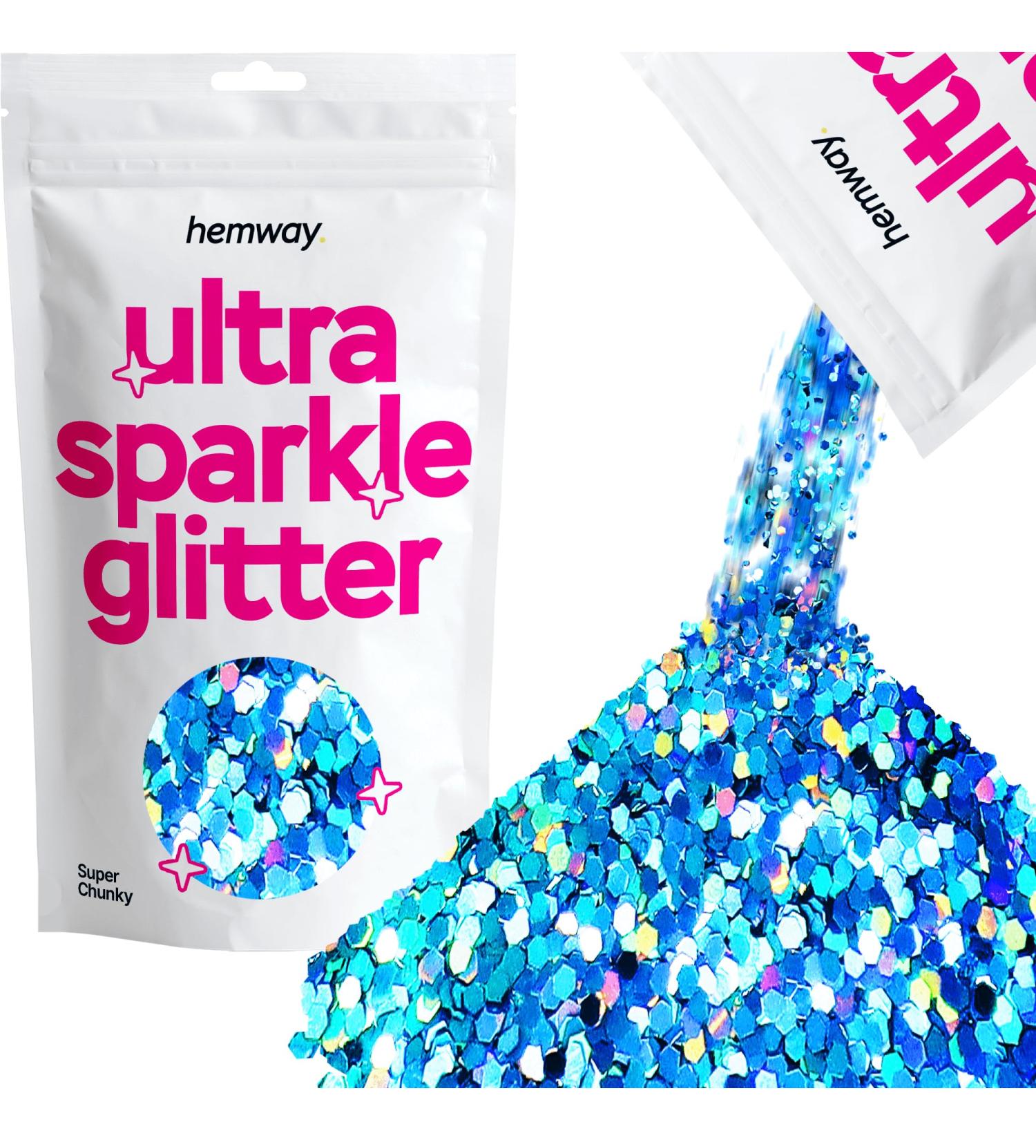 Hemway Premium Ultra Sparkle Ocean Blue Holographic Glitter - Multi-Purpose Super Chunky Metallic Flake for Arts Cosmetics & Festivals | 100g - Buy Online on GoSupps.com