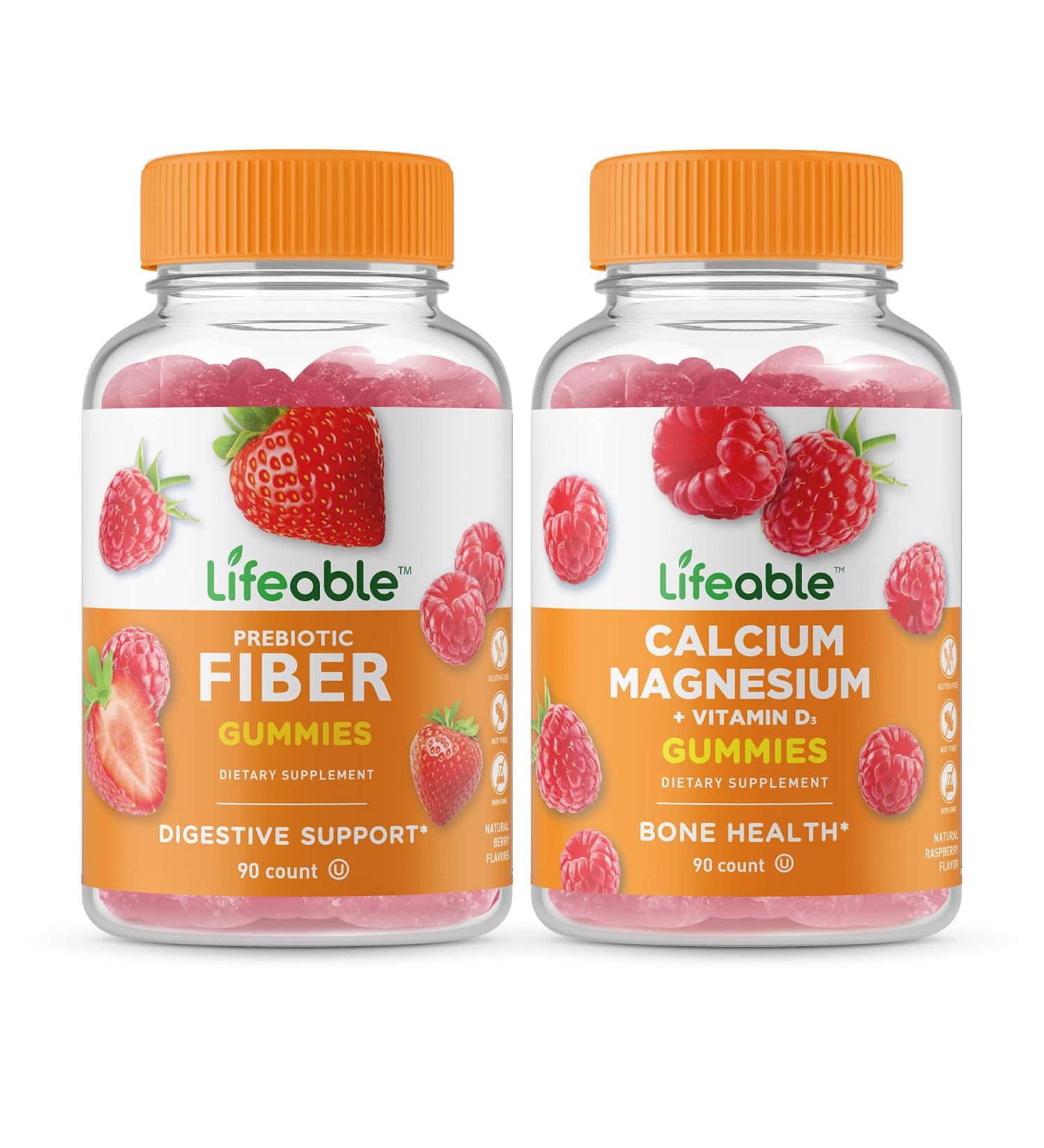 Lifeable Prebiotic Fiber 5g + Calcium Magnesium Gummies Bundle - Great Tasting Vitamin Supplement Gluten Free GMO Free Chewable Gummy - Buy Online on GoSupps.com
